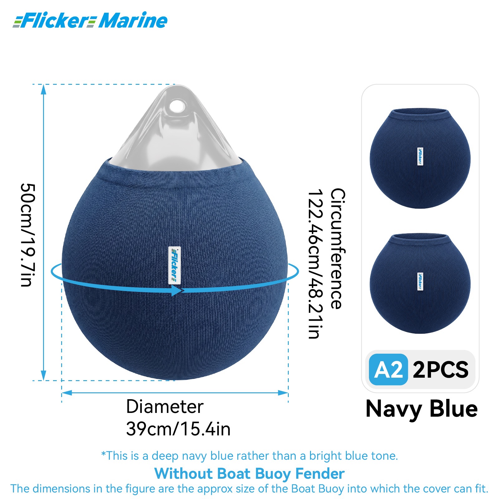 Flicker Navy Blue Boat Buoy Fender Cover Acrylic Marine Protective Cover for Yacht Boat Fenders 7 Sizes