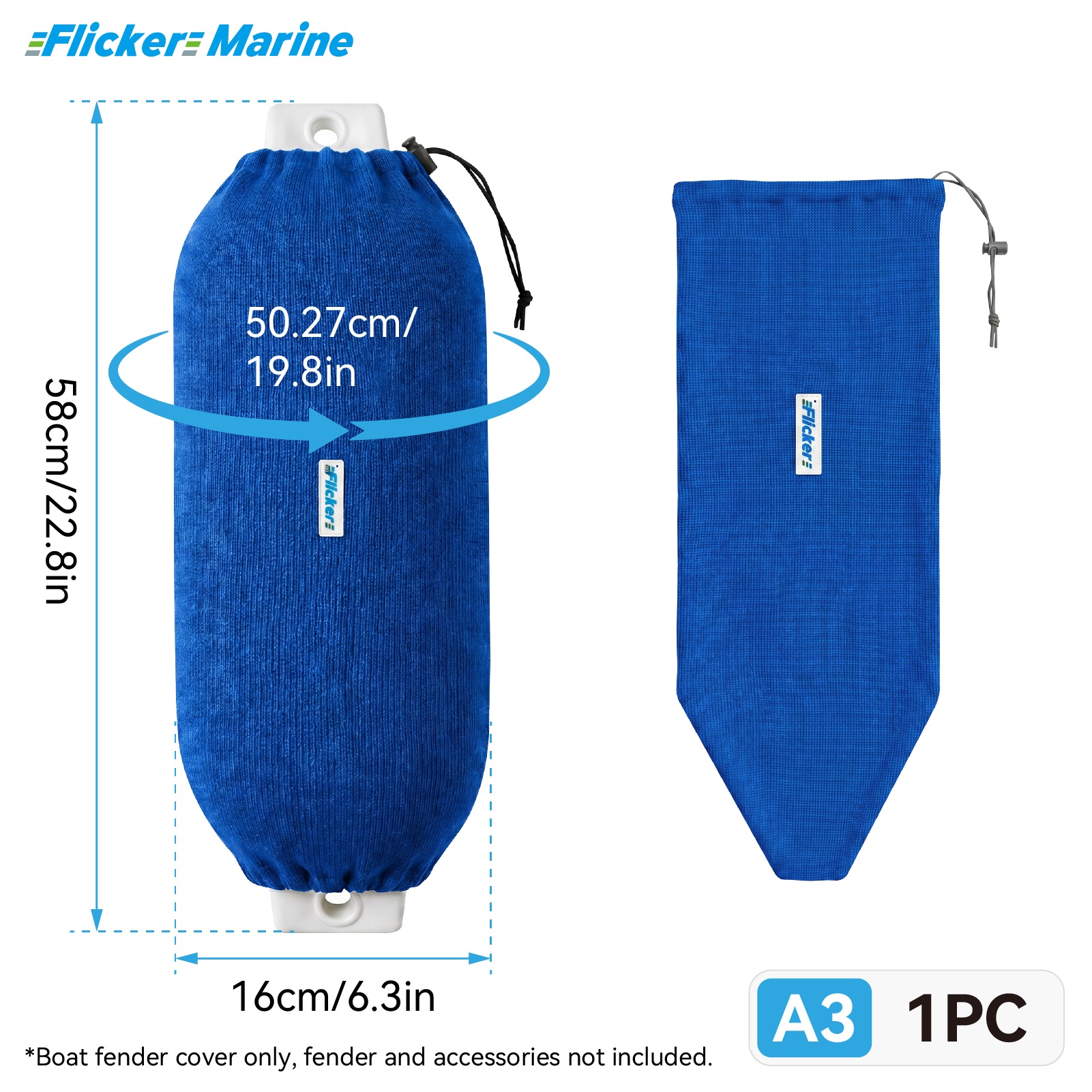 Flicker Royal Blue Boat Fender Cover Acrylic Marine Protective Cover for Yacht Boat Fenders 7 Sizes