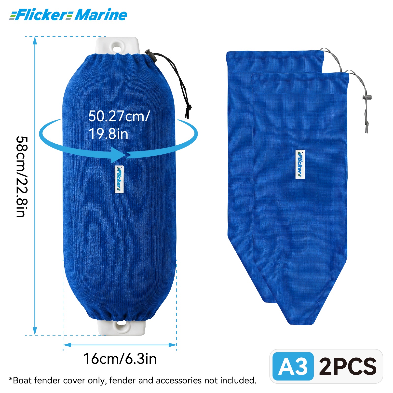 Flicker Royal Blue Boat Fender Cover Acrylic Marine Protective Cover for Yacht Boat Fenders 7 Sizes