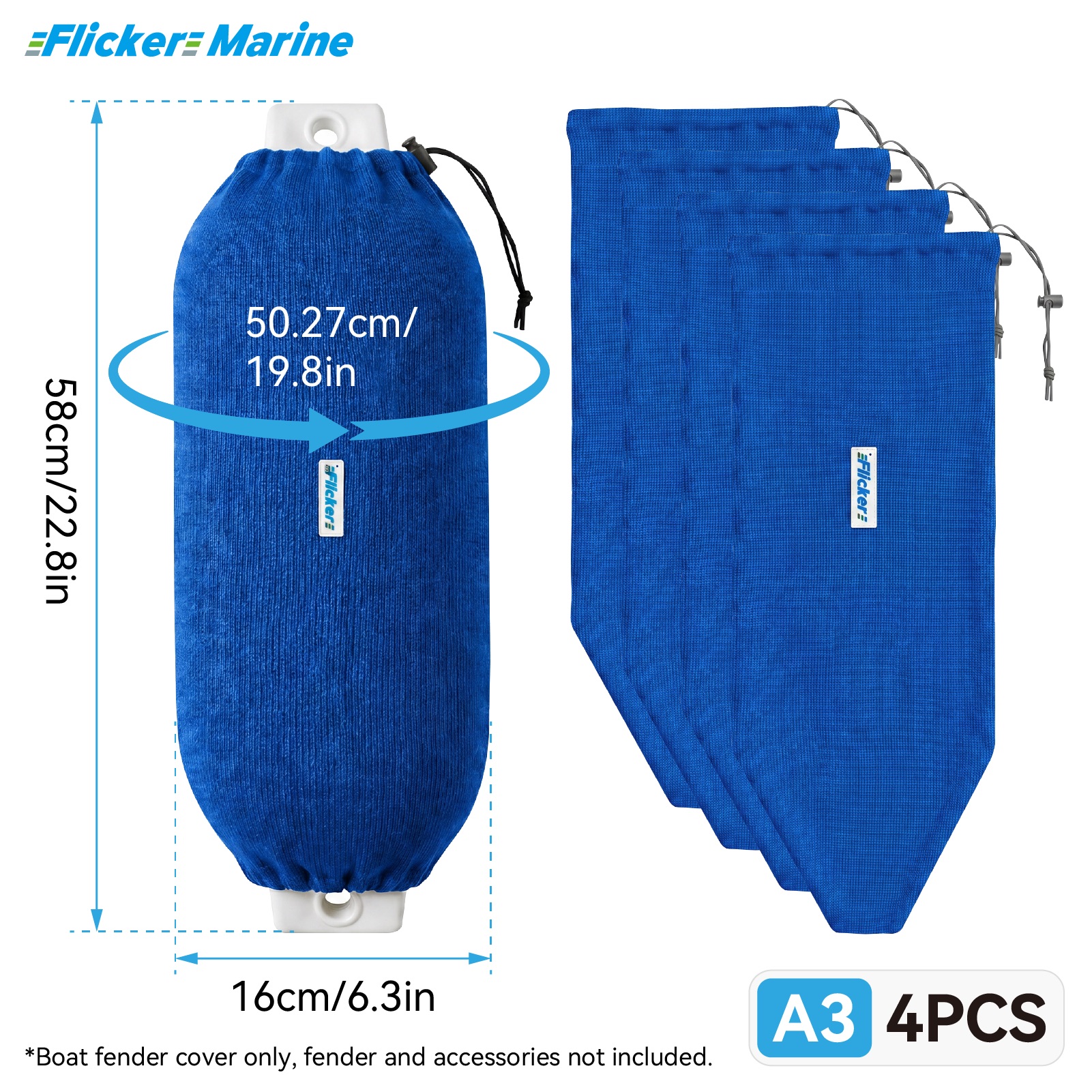 Flicker Royal Blue Boat Fender Cover Acrylic Marine Protective Cover for Yacht Boat Fenders 7 Sizes