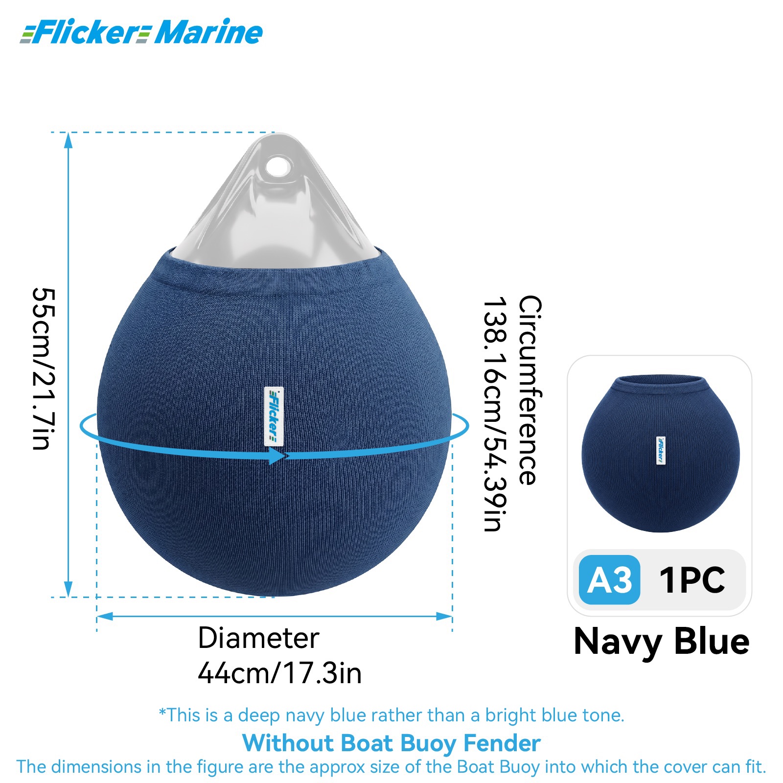 Flicker Navy Blue Boat Buoy Fender Cover Acrylic Marine Protective Cover for Yacht Boat Fenders 7 Sizes