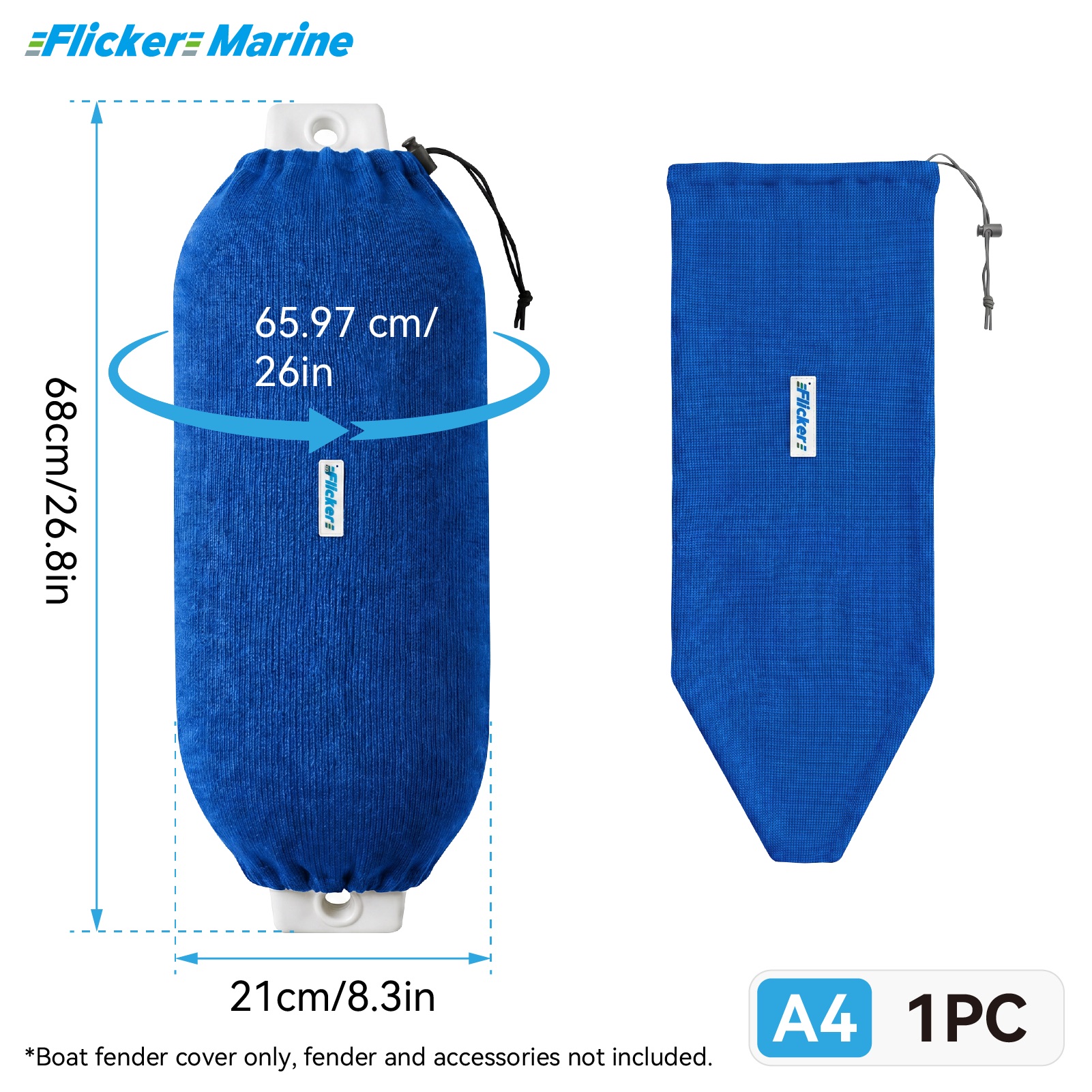 Flicker Royal Blue Boat Fender Cover Acrylic Marine Protective Cover for Yacht Boat Fenders 7 Sizes