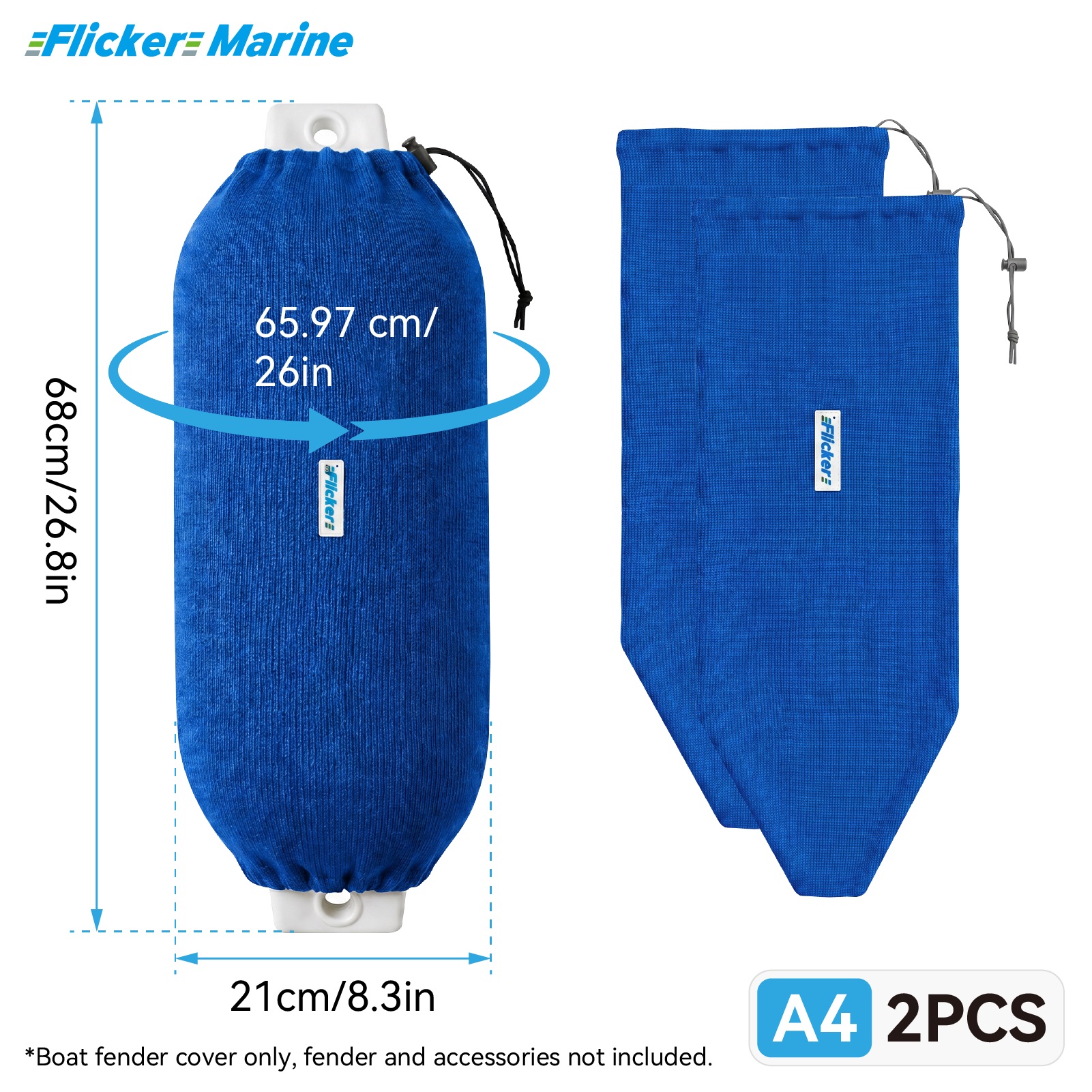 Flicker Royal Blue Boat Fender Cover Acrylic Marine Protective Cover for Yacht Boat Fenders 7 Sizes