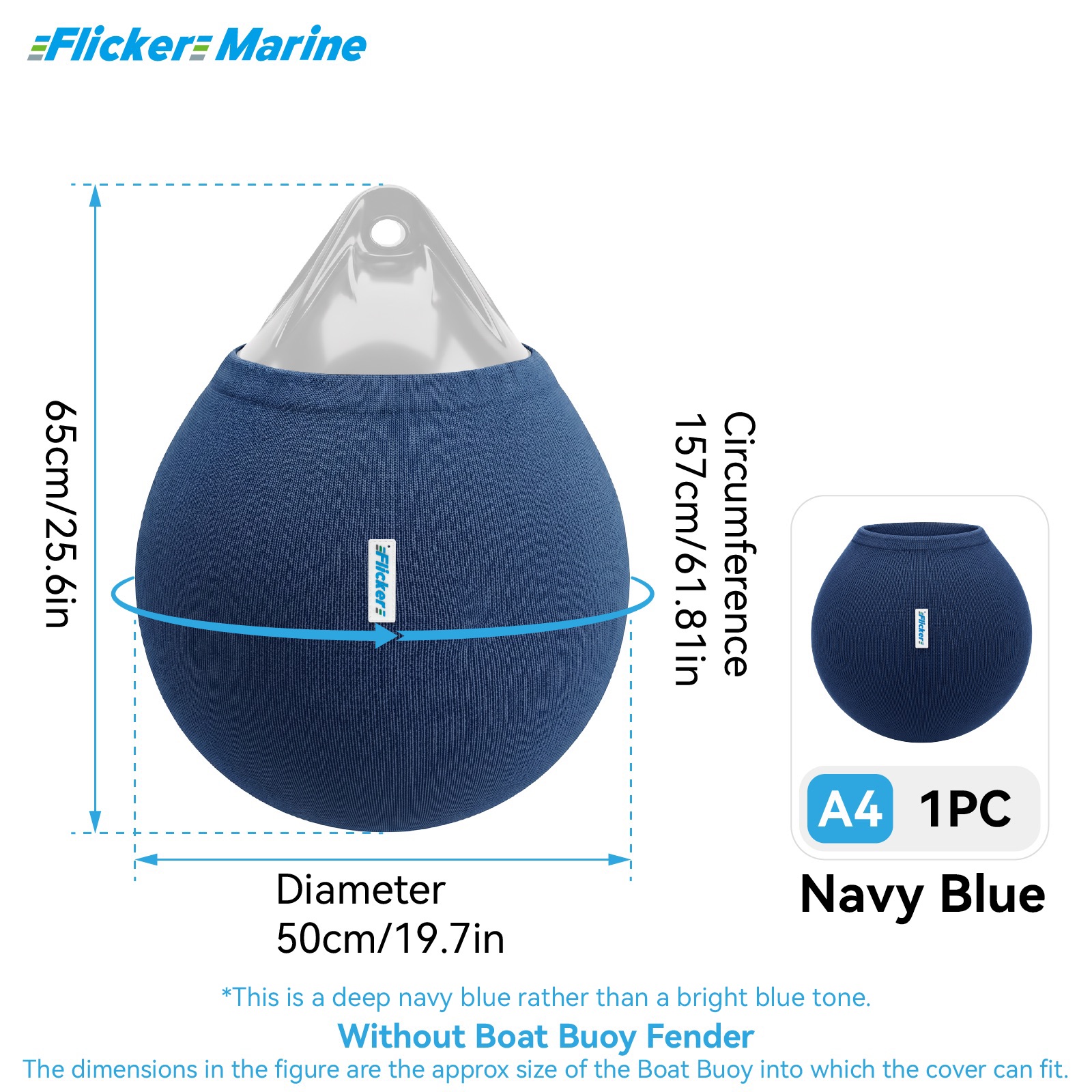 Flicker Navy Blue Boat Buoy Fender Cover Acrylic Marine Protective Cover for Yacht Boat Fenders 7 Sizes