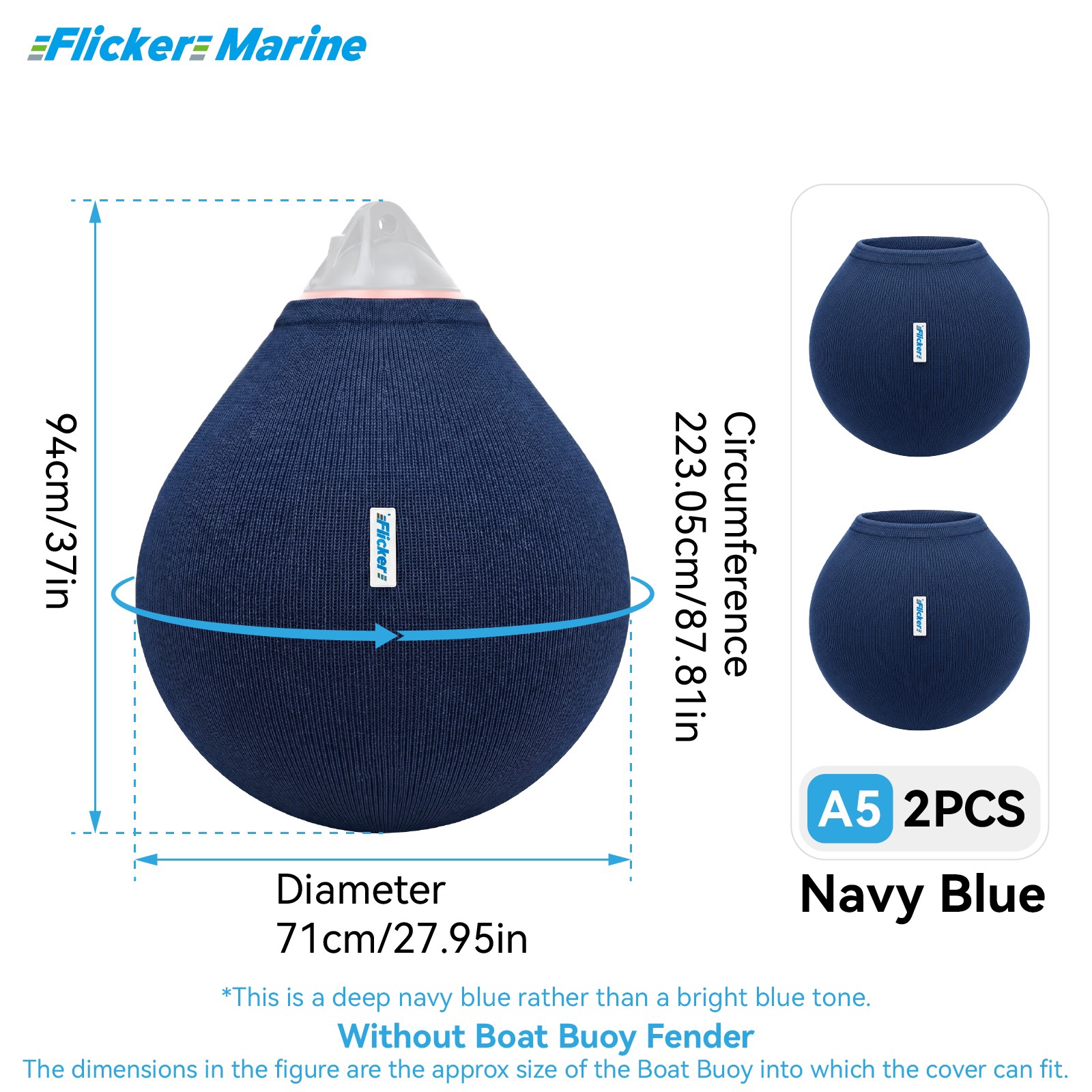 Flicker Navy Blue Boat Buoy Fender Cover Acrylic Marine Protective Cover for Yacht Boat Fenders 7 Sizes