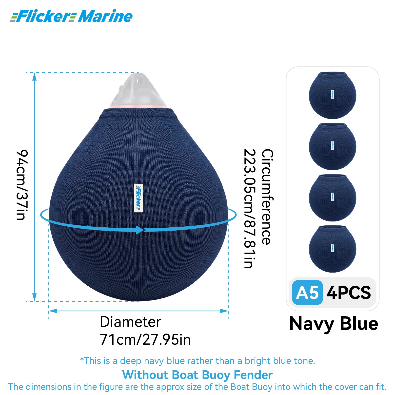 Flicker Navy Blue Boat Buoy Fender Cover Acrylic Marine Protective Cover for Yacht Boat Fenders 7 Sizes