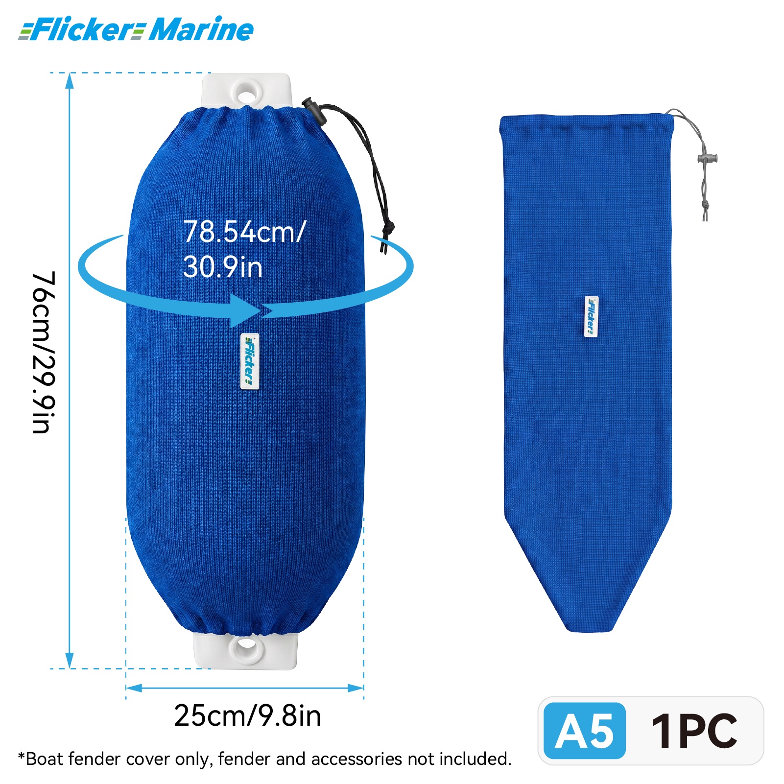 Flicker Royal Blue Boat Fender Cover Acrylic Marine Protective Cover for Yacht Boat Fenders 7 Sizes
