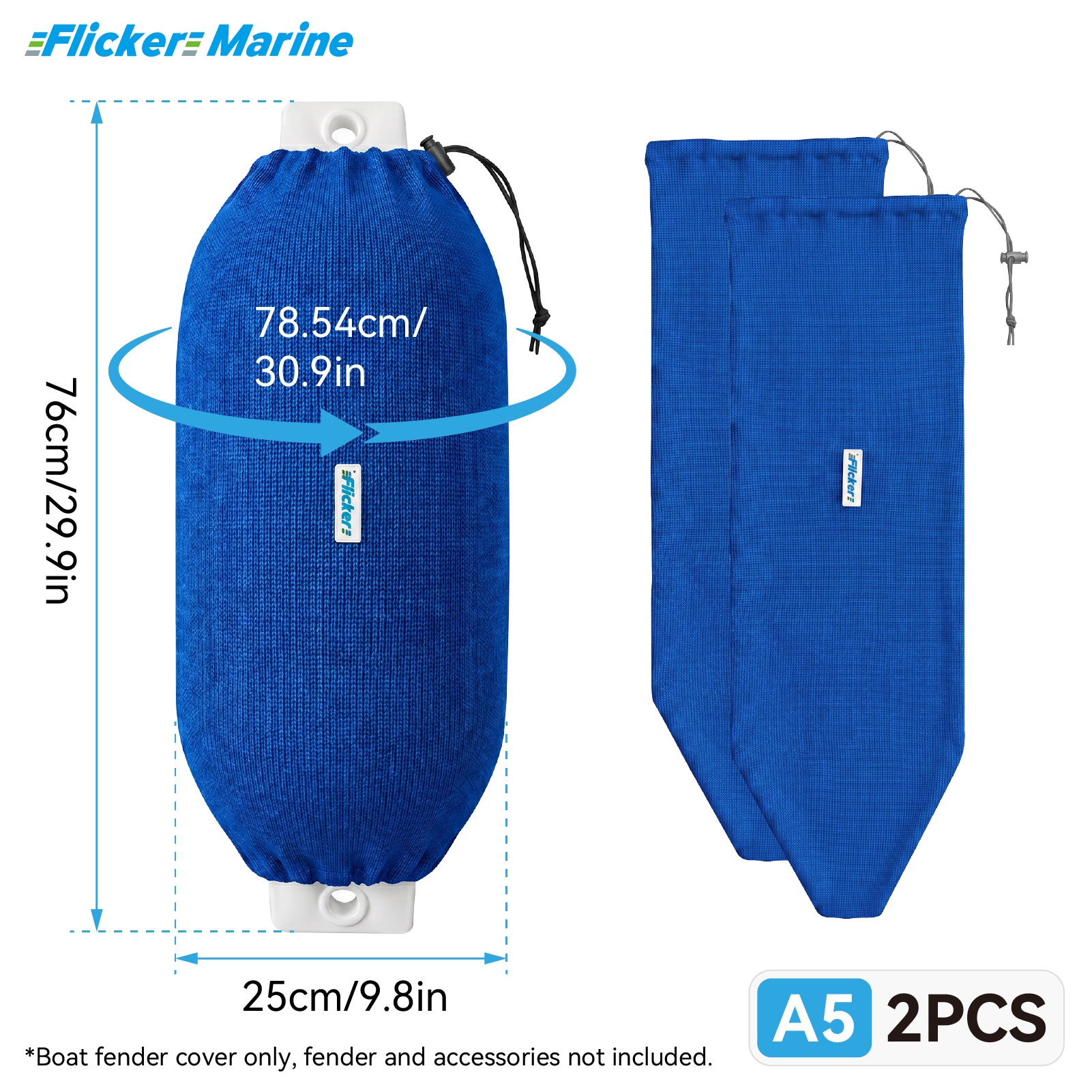 Flicker Royal Blue Boat Fender Cover Acrylic Marine Protective Cover for Yacht Boat Fenders 7 Sizes