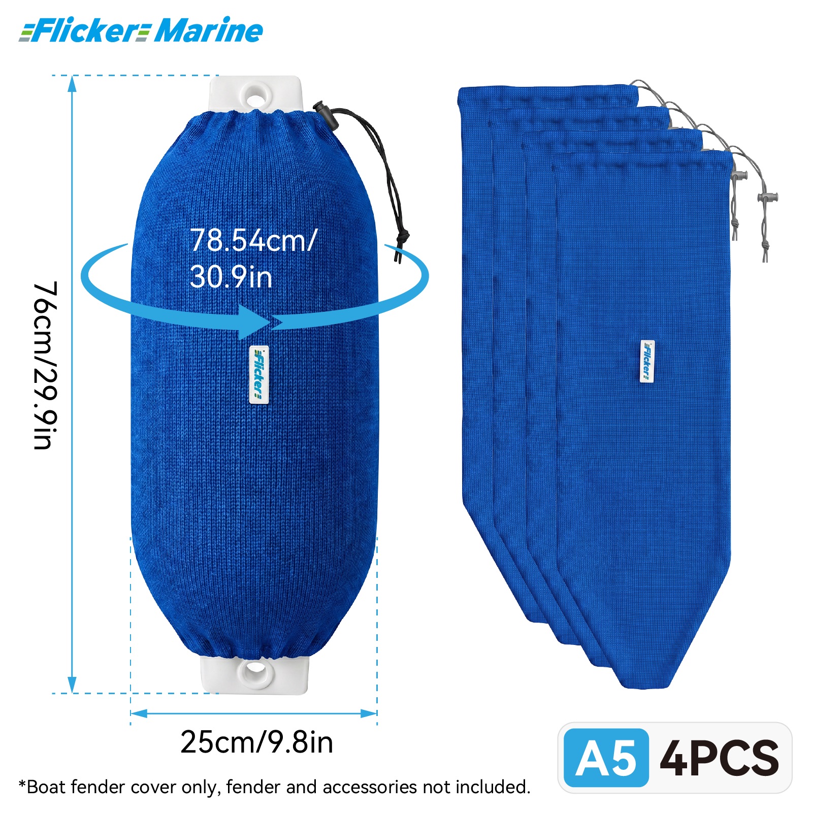 Flicker Royal Blue Boat Fender Cover Acrylic Marine Protective Cover for Yacht Boat Fenders 7 Sizes