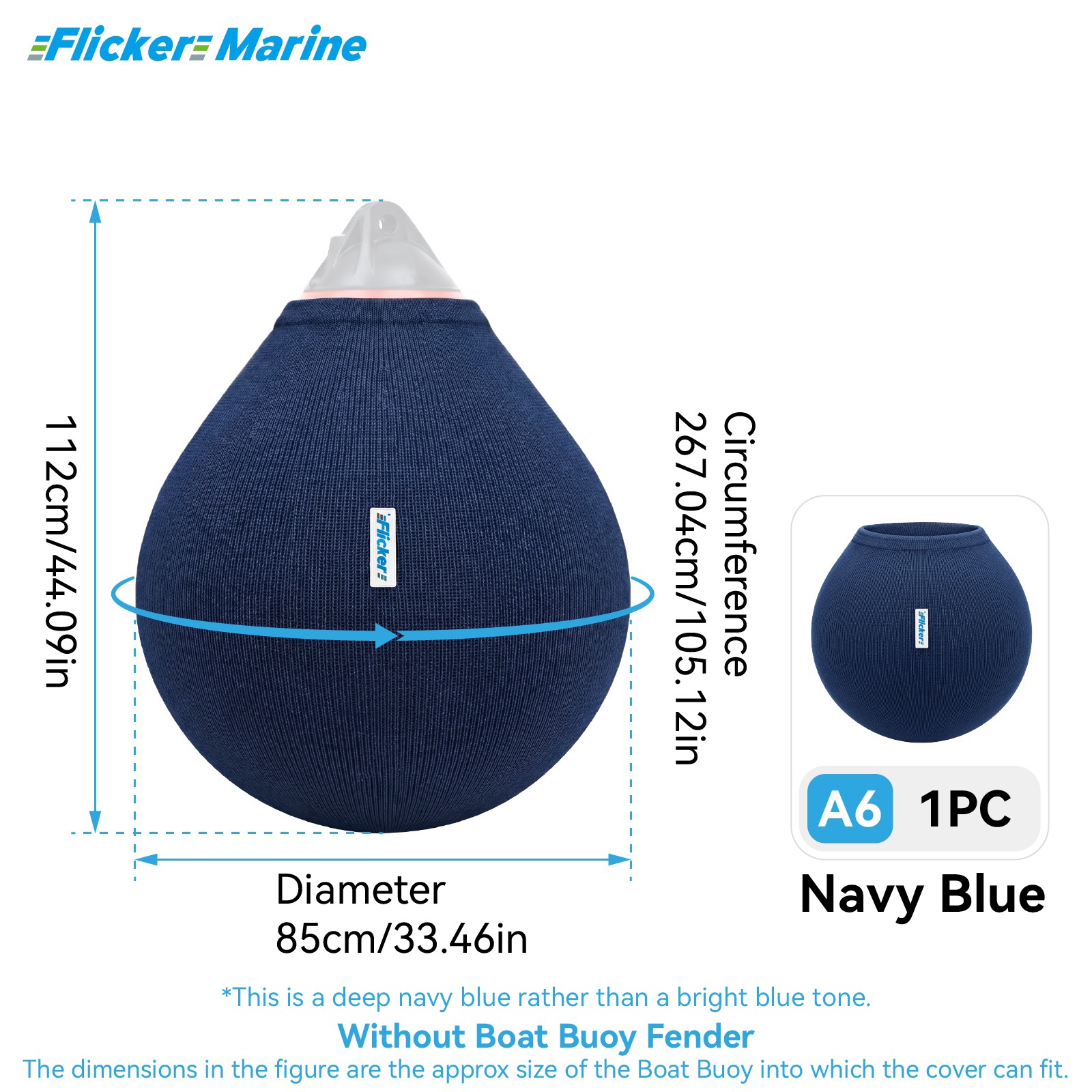 Flicker Navy Blue Boat Buoy Fender Cover Acrylic Marine Protective Cover for Yacht Boat Fenders 7 Sizes