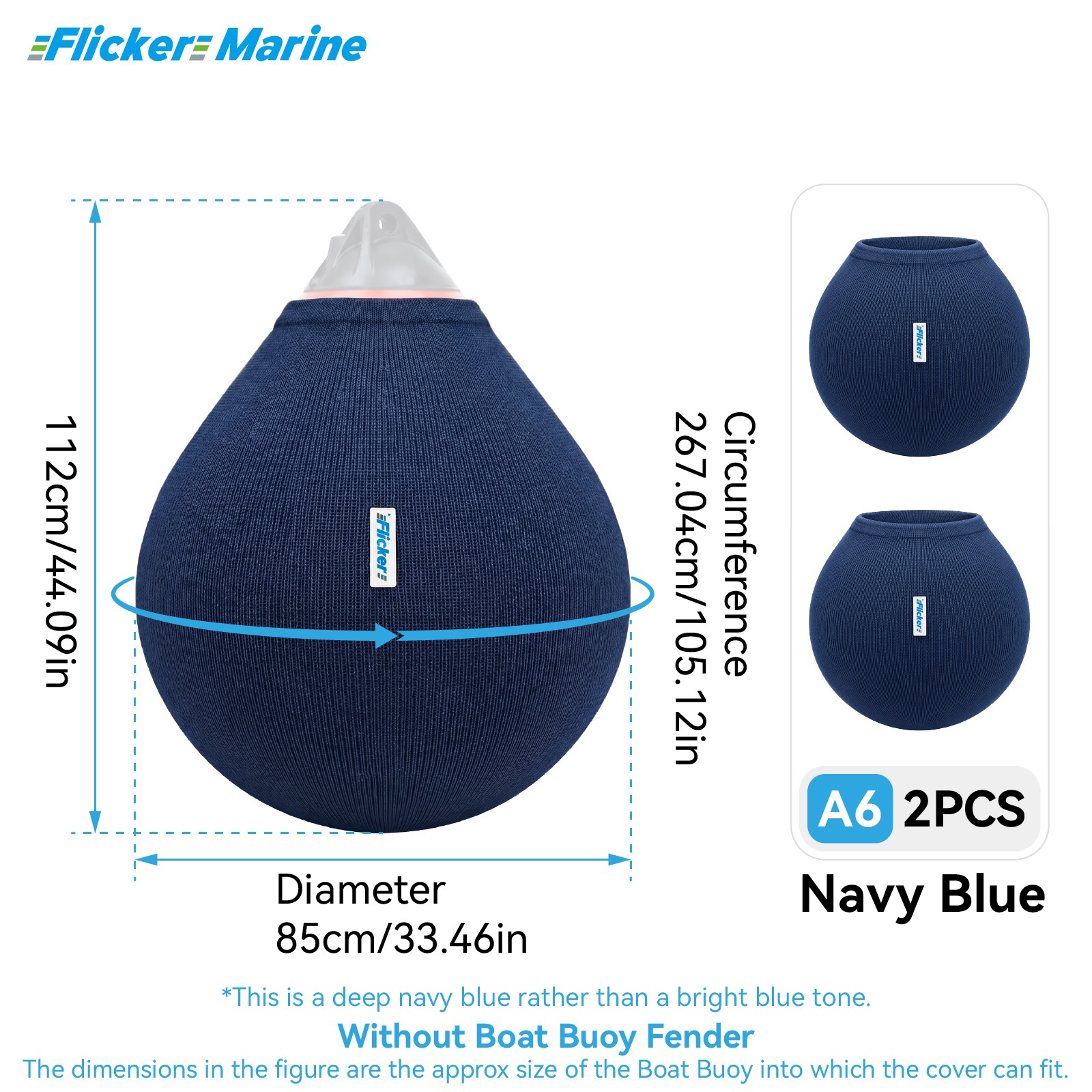 Flicker Navy Blue Boat Buoy Fender Cover Acrylic Marine Protective Cover for Yacht Boat Fenders 7 Sizes