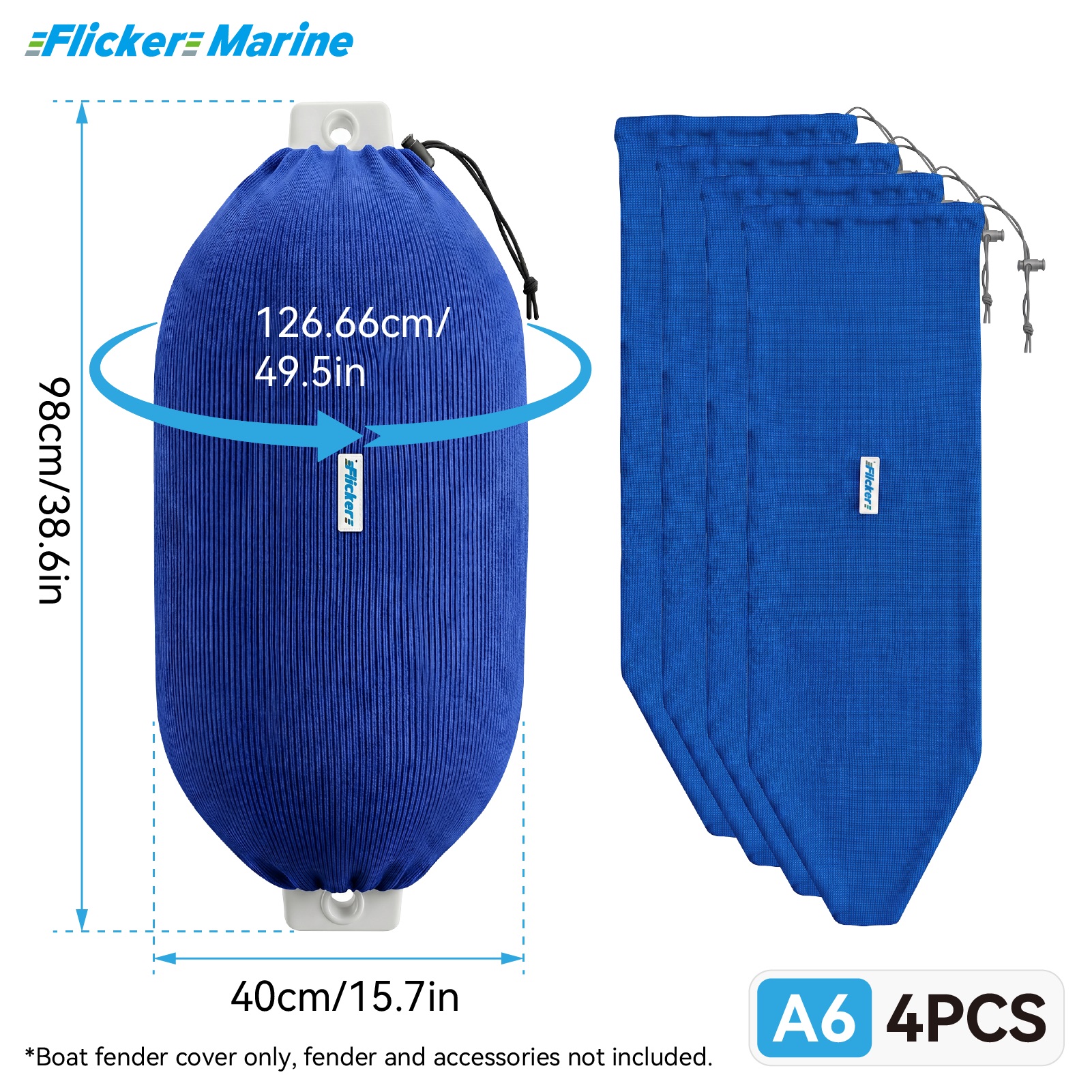 Flicker Royal Blue Boat Fender Cover Acrylic Marine Protective Cover for Yacht Boat Fenders 7 Sizes