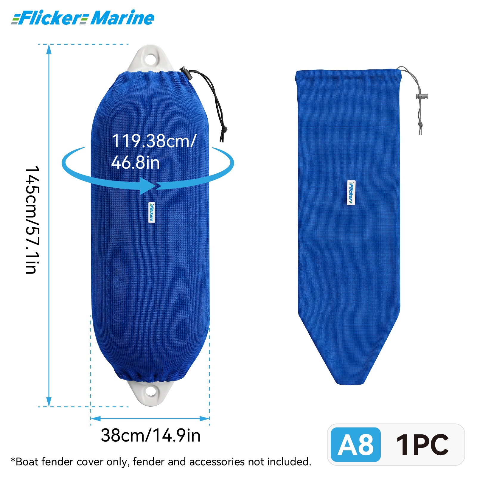 Flicker Royal Blue Boat Fender Cover Acrylic Marine Protective Cover for Yacht Boat Fenders 7 Sizes
