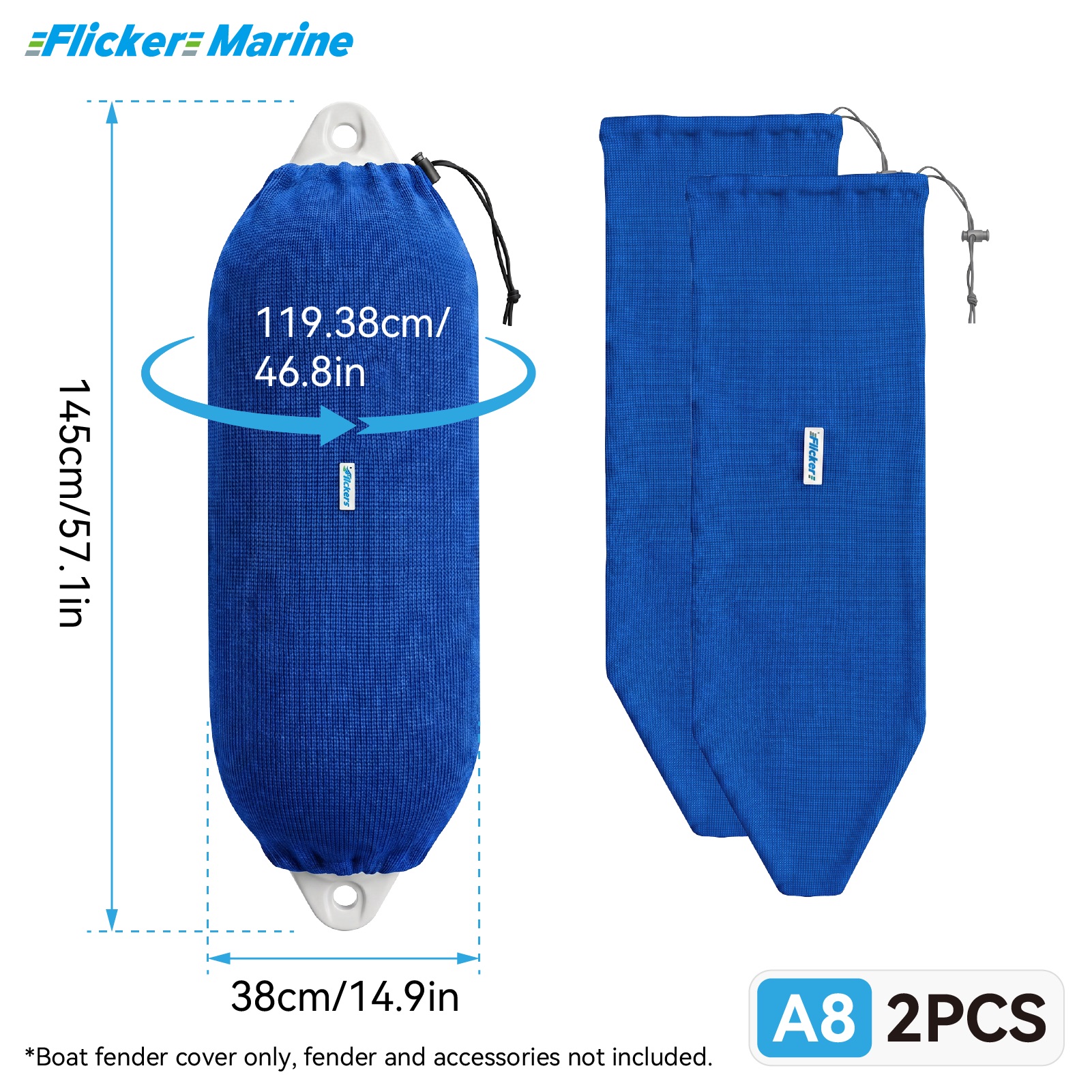 Flicker Royal Blue Boat Fender Cover Acrylic Marine Protective Cover for Yacht Boat Fenders 7 Sizes