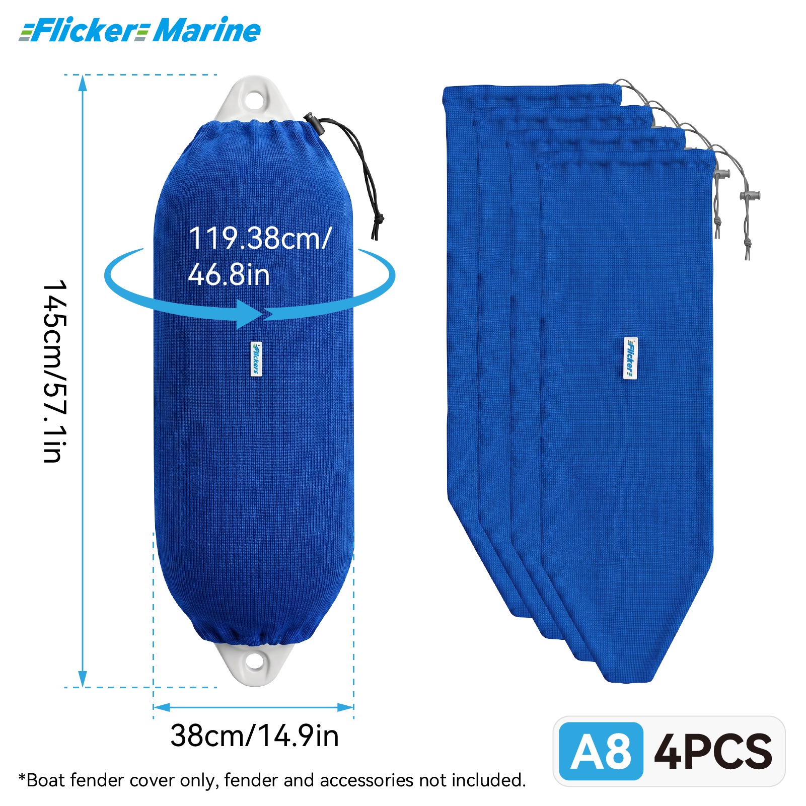 Flicker Royal Blue Boat Fender Cover Acrylic Marine Protective Cover for Yacht Boat Fenders 7 Sizes