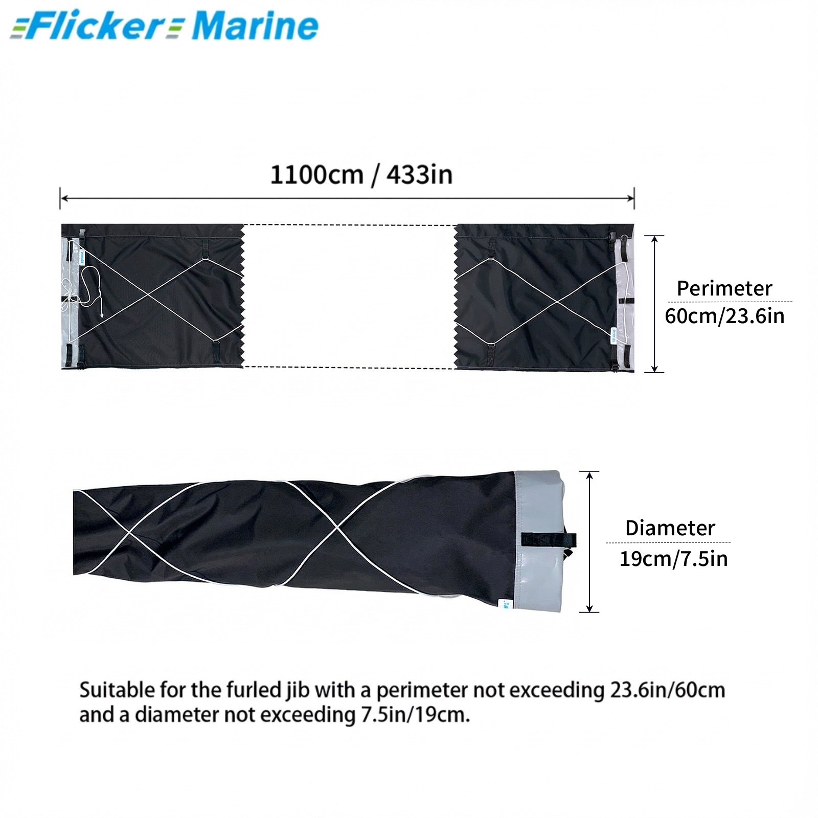 Flicker Furling Jib Sock – All-Weather Headsail Cover with UV Protection (Multiple Sizes)【Size Customization Available】