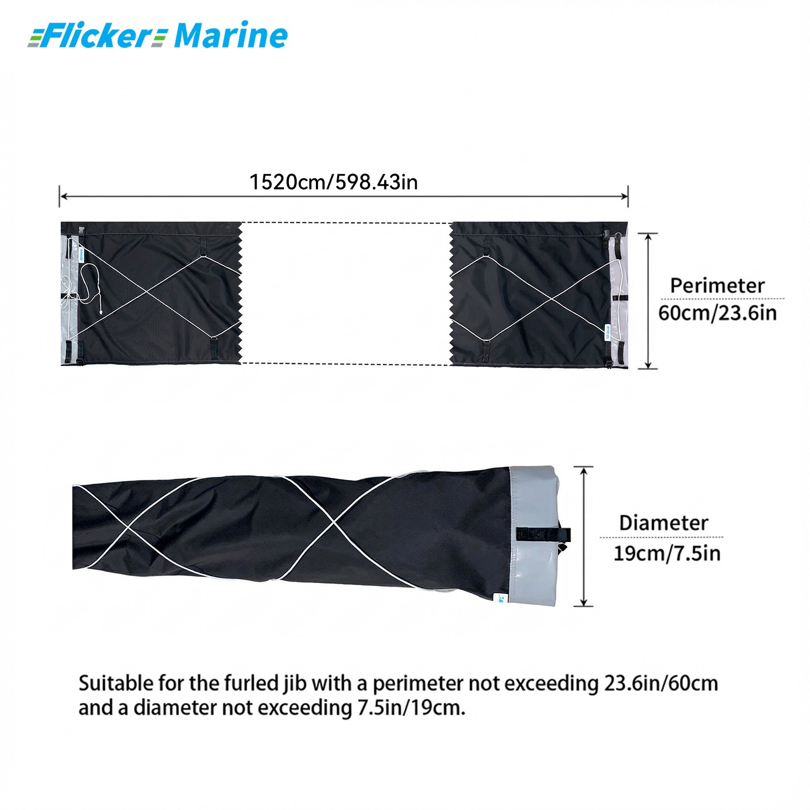 Flicker Furling Jib Sock – All-Weather Headsail Cover with UV Protection (Multiple Sizes)【Size Customization Available】