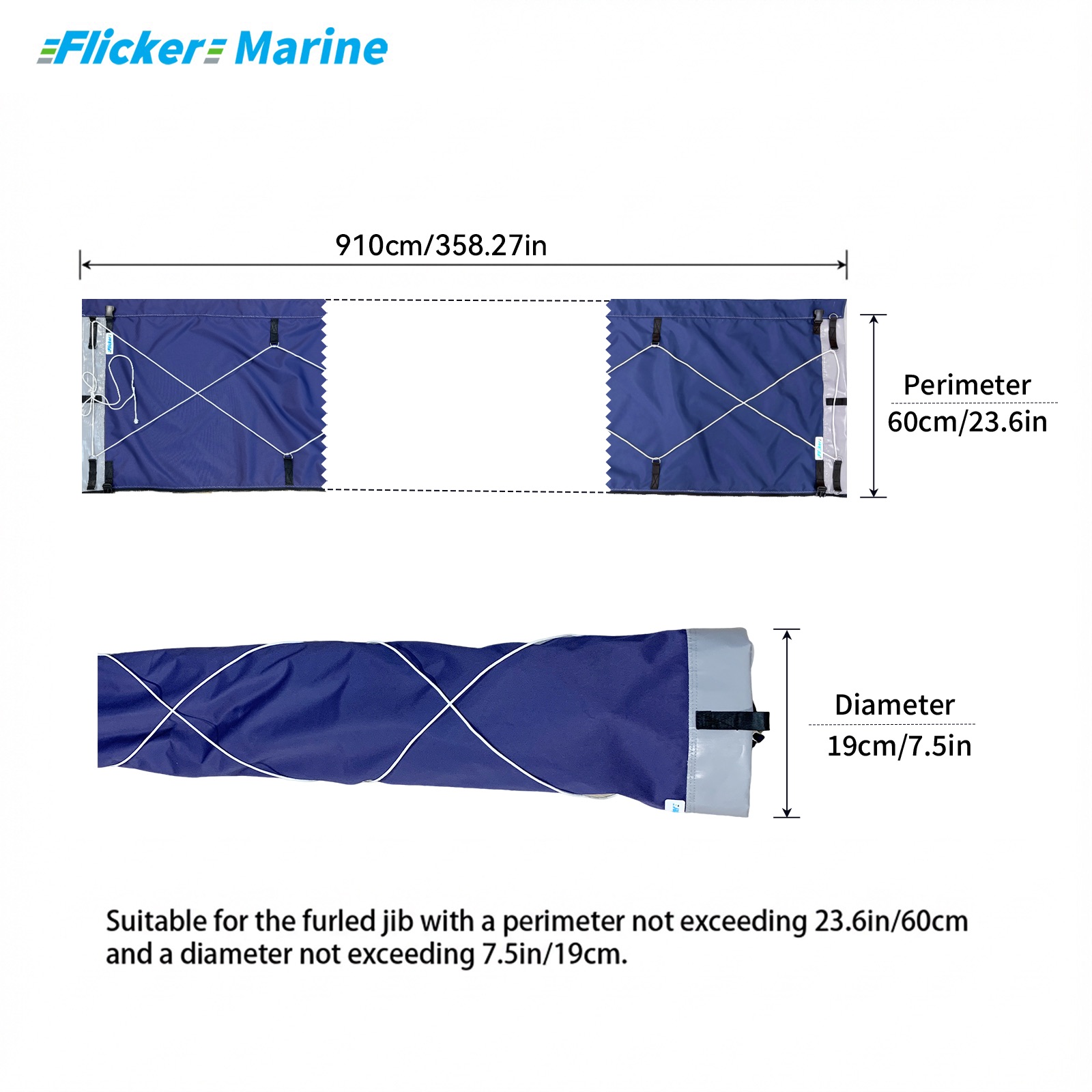 Flicker Furling Jib Sock – All-Weather Headsail Cover with UV Protection (Multiple Sizes)【Size Customization Available】