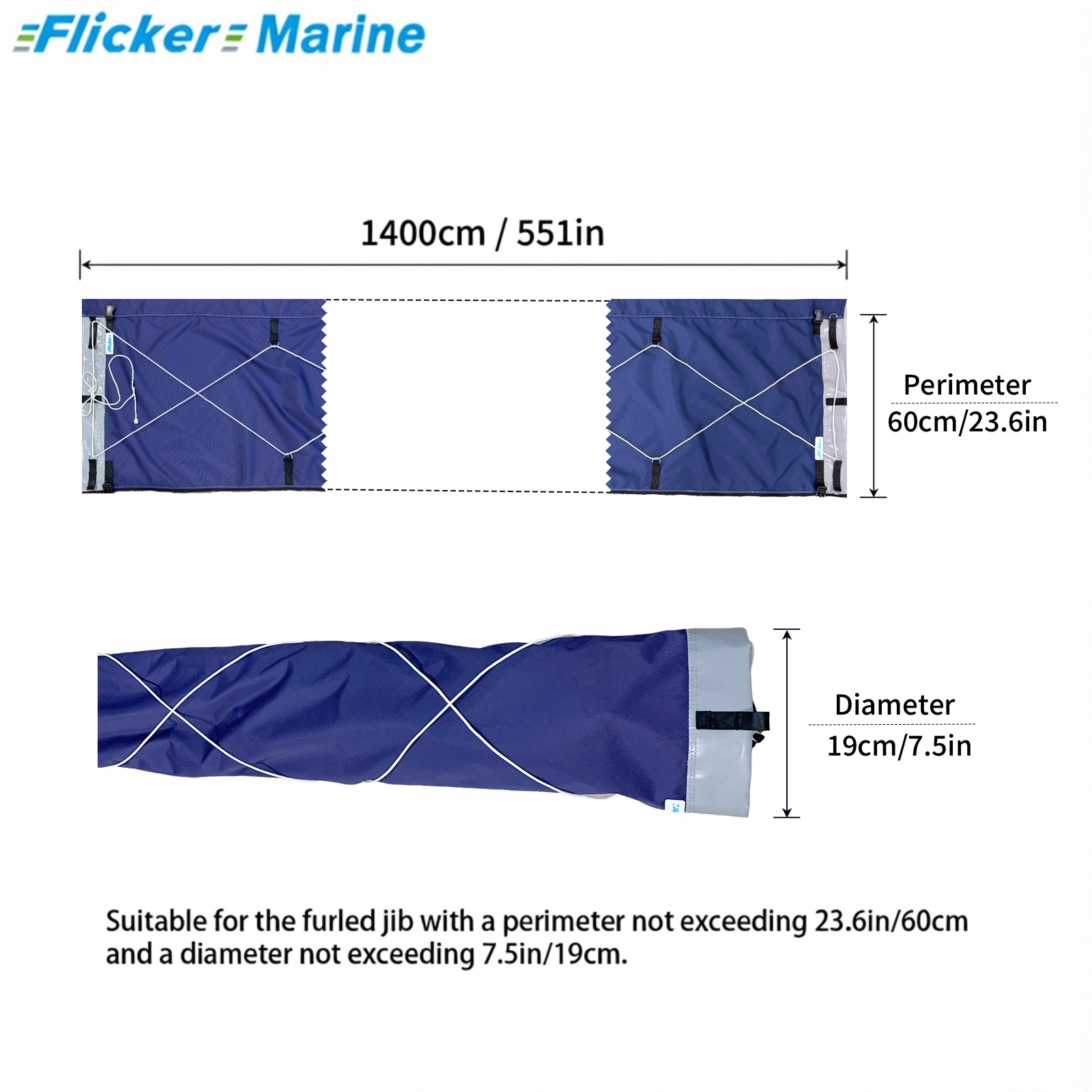 Flicker Furling Jib Sock – All-Weather Headsail Cover with UV Protection (Multiple Sizes)【Size Customization Available】