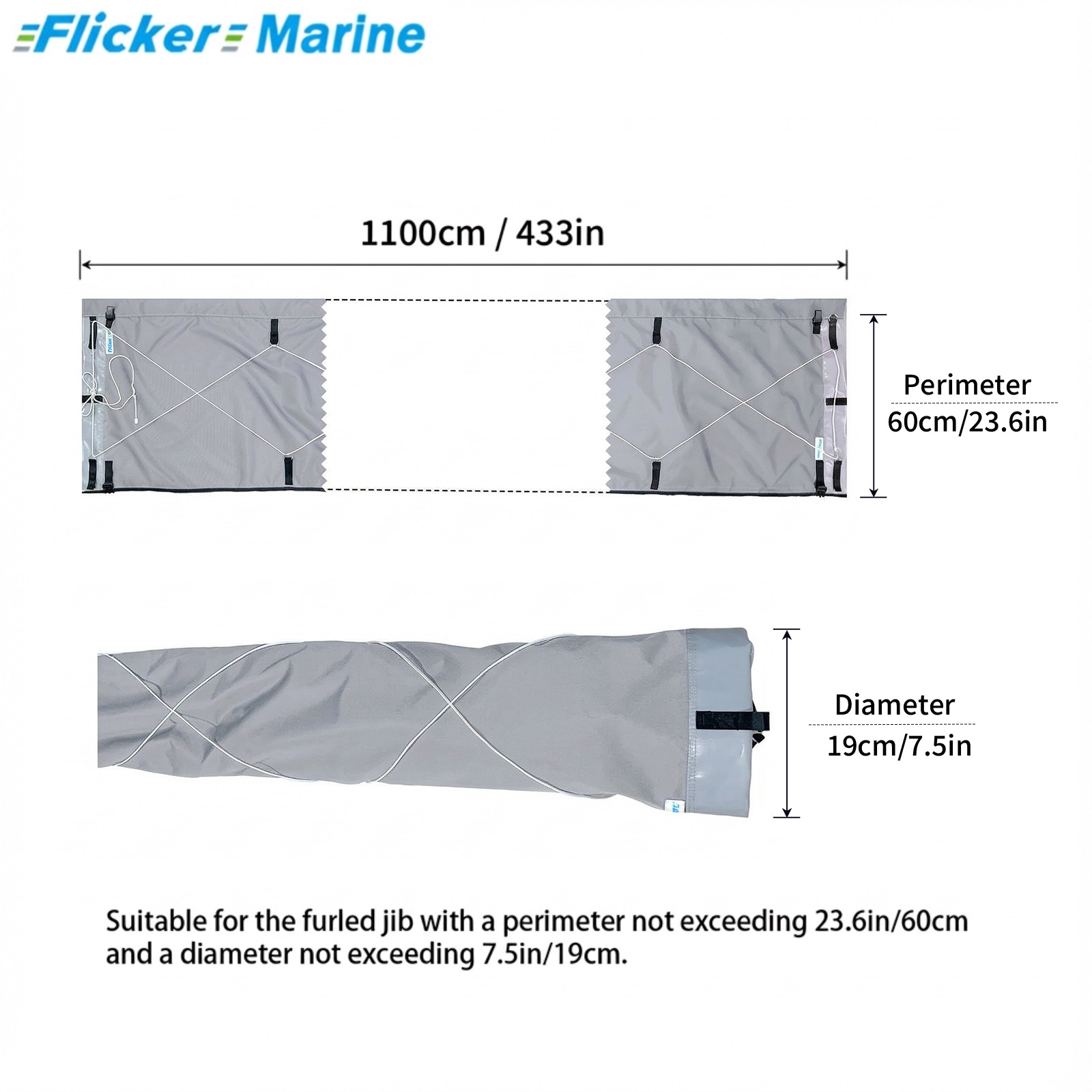 Flicker Furling Jib Sock – All-Weather Headsail Cover with UV Protection (Multiple Sizes)【Size Customization Available】