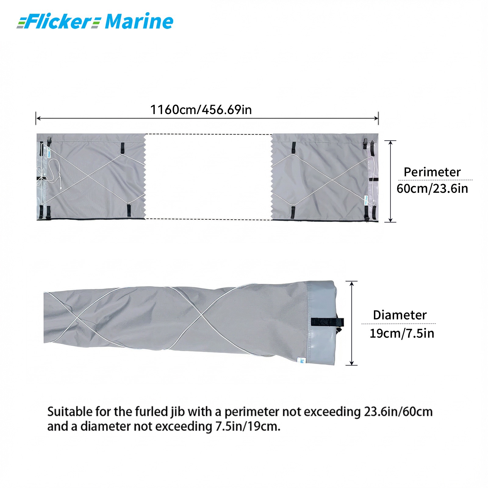 Flicker Furling Jib Sock – All-Weather Headsail Cover with UV Protection (Multiple Sizes)【Size Customization Available】