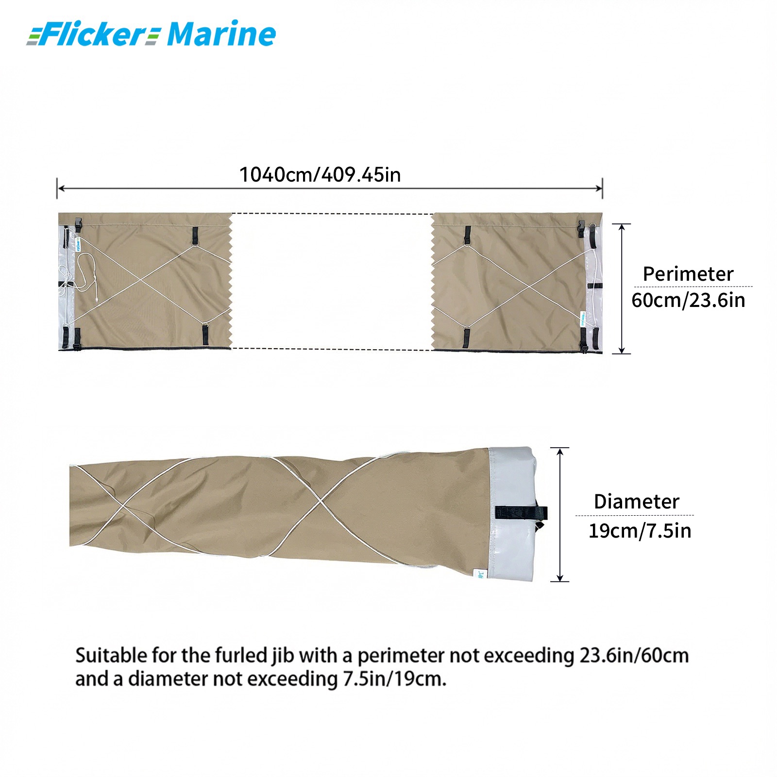 Flicker Furling Jib Sock – All-Weather Headsail Cover with UV Protection (Multiple Sizes)【Size Customization Available】