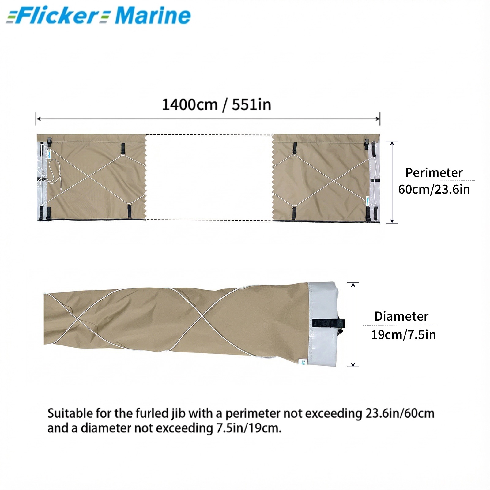 Flicker Furling Jib Sock – All-Weather Headsail Cover with UV Protection (Multiple Sizes)【Size Customization Available】