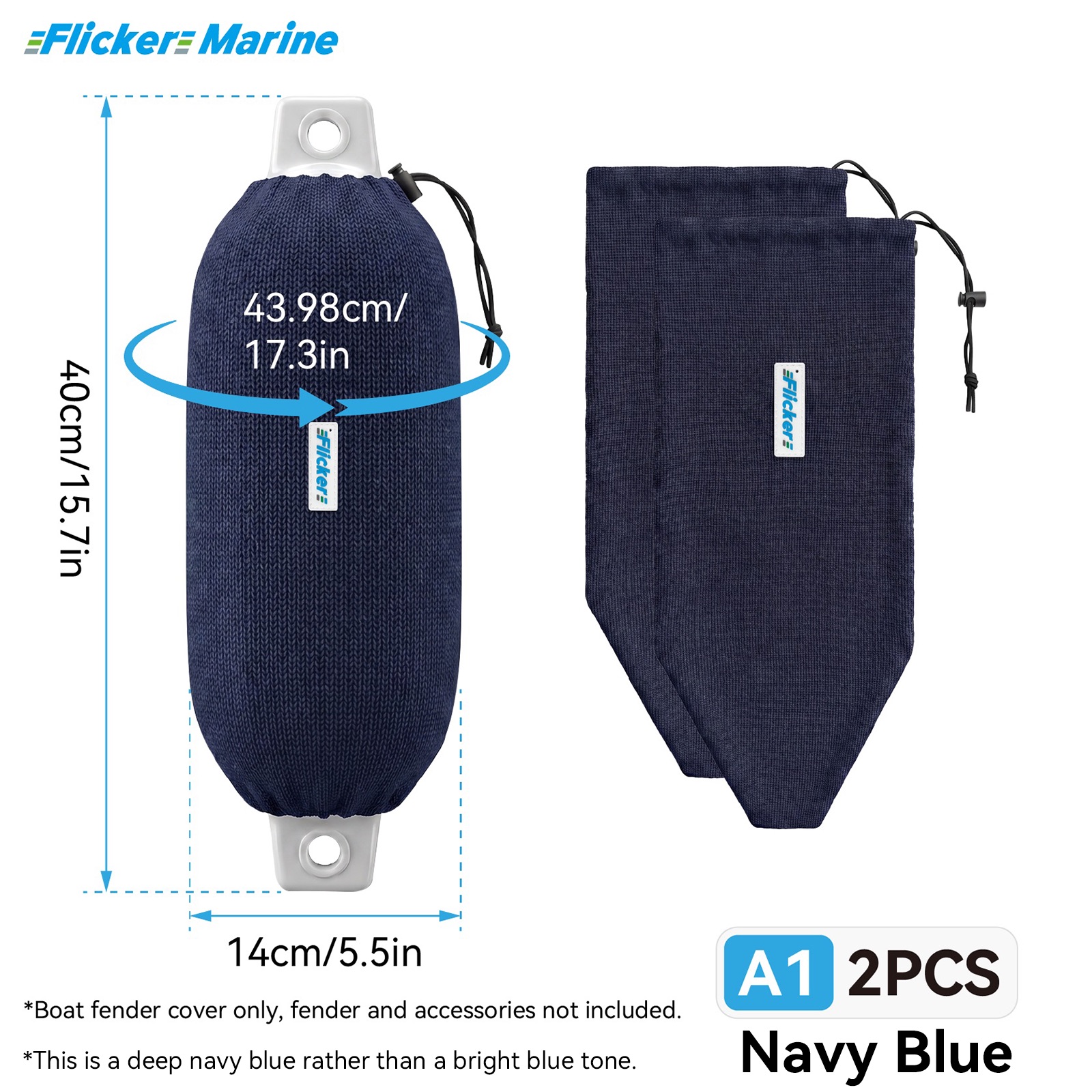 Flicker Navy Blue Marine Boat Fender Cover Acrylic Protective Sleeve for Yacht and Boat Fenders 7 Size Options