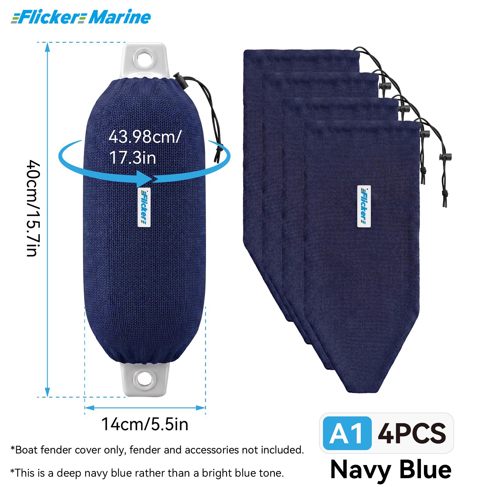 Flicker Navy Blue Marine Boat Fender Cover Acrylic Protective Sleeve for Yacht and Boat Fenders 7 Size Options