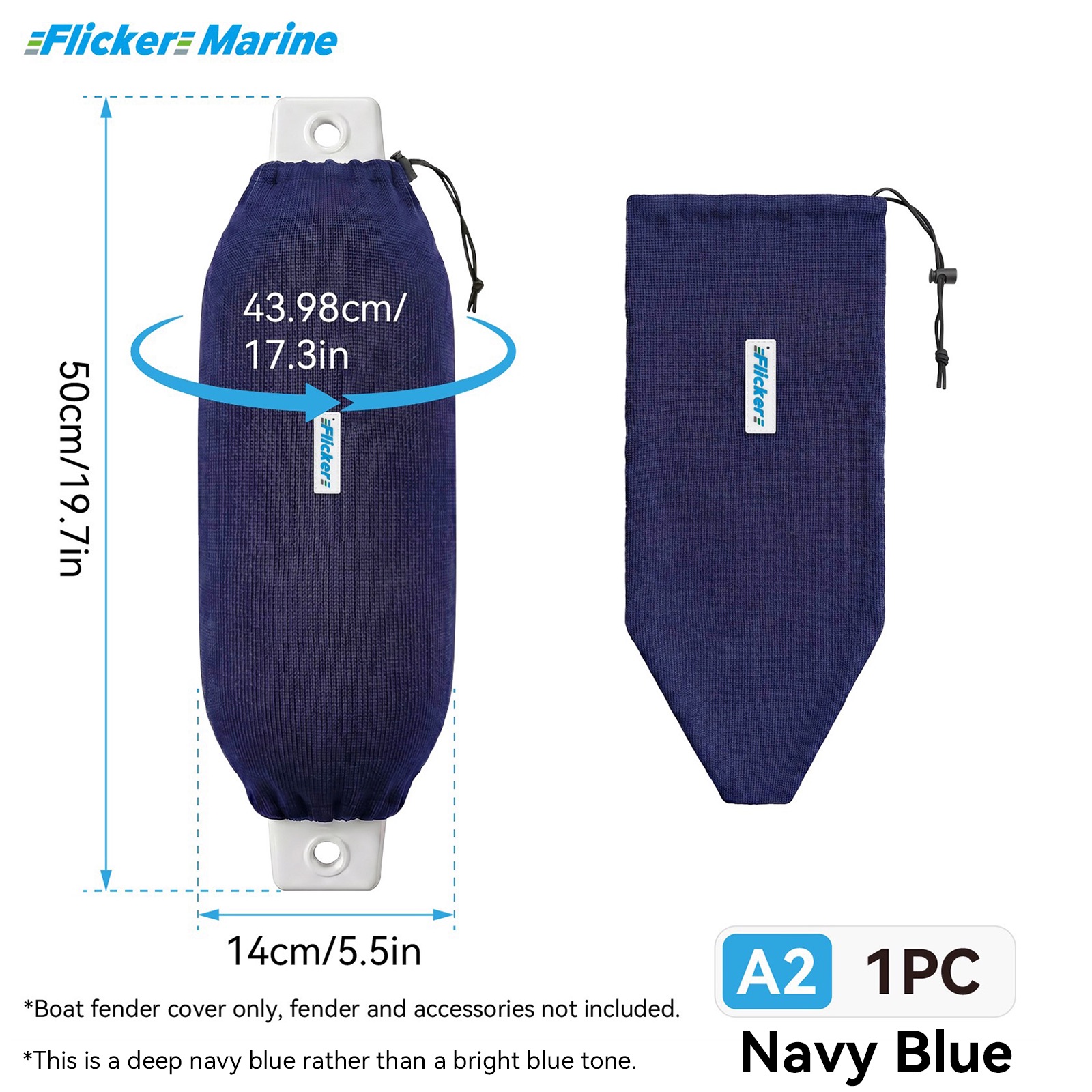 Flicker Navy Blue Marine Boat Fender Cover Acrylic Protective Sleeve for Yacht and Boat Fenders 7 Size Options