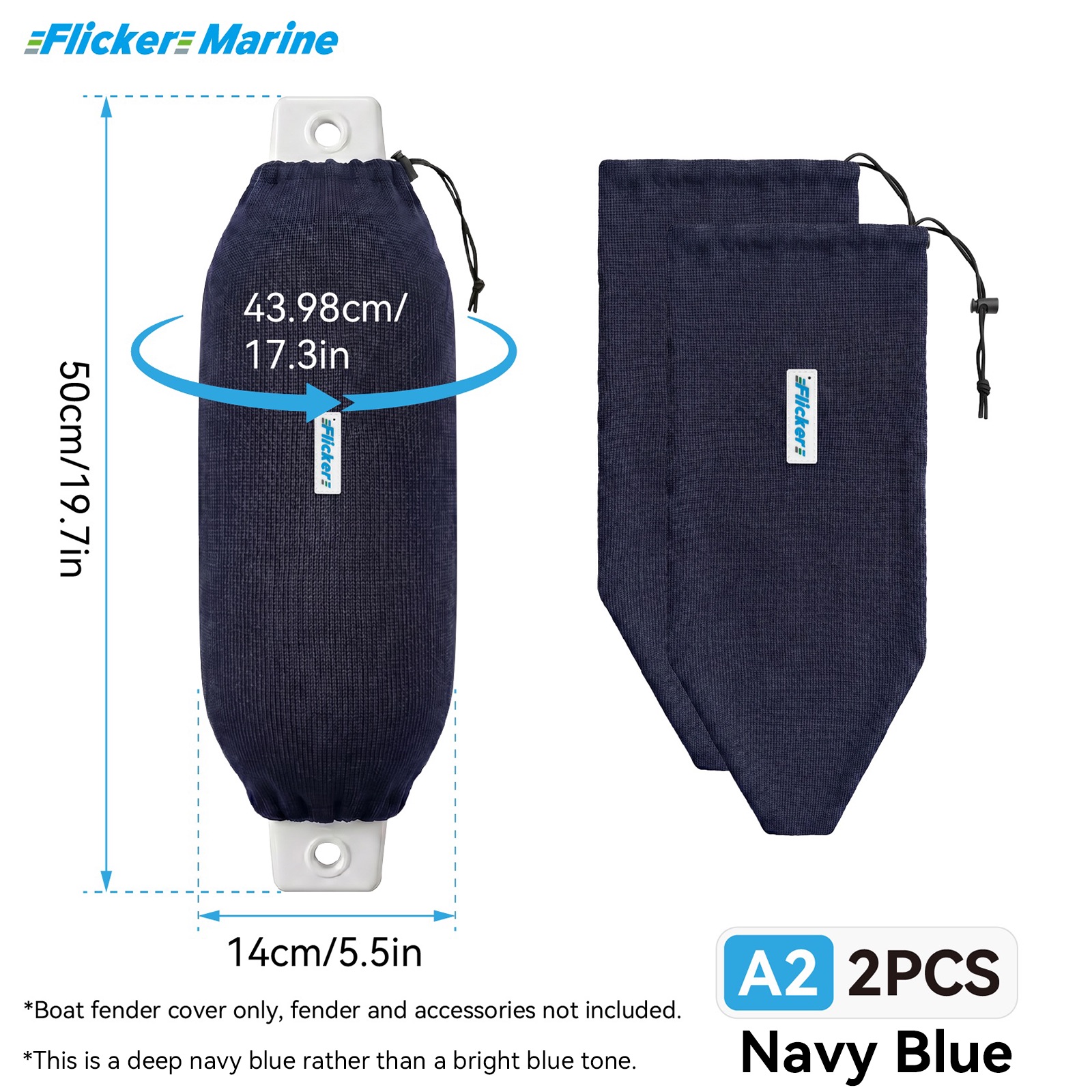 Flicker Navy Blue Marine Boat Fender Cover Acrylic Protective Sleeve for Yacht and Boat Fenders 7 Size Options