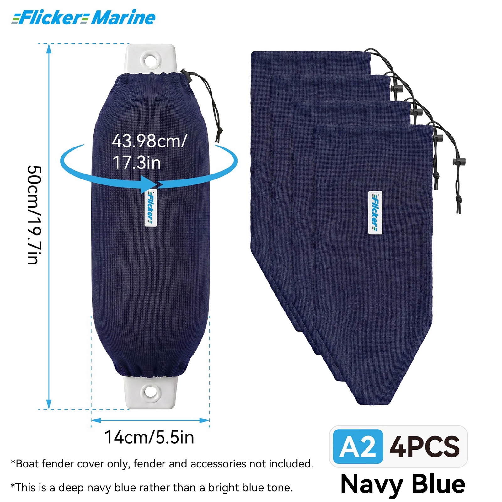 Flicker Navy Blue Marine Boat Fender Cover Acrylic Protective Sleeve for Yacht and Boat Fenders 7 Size Options