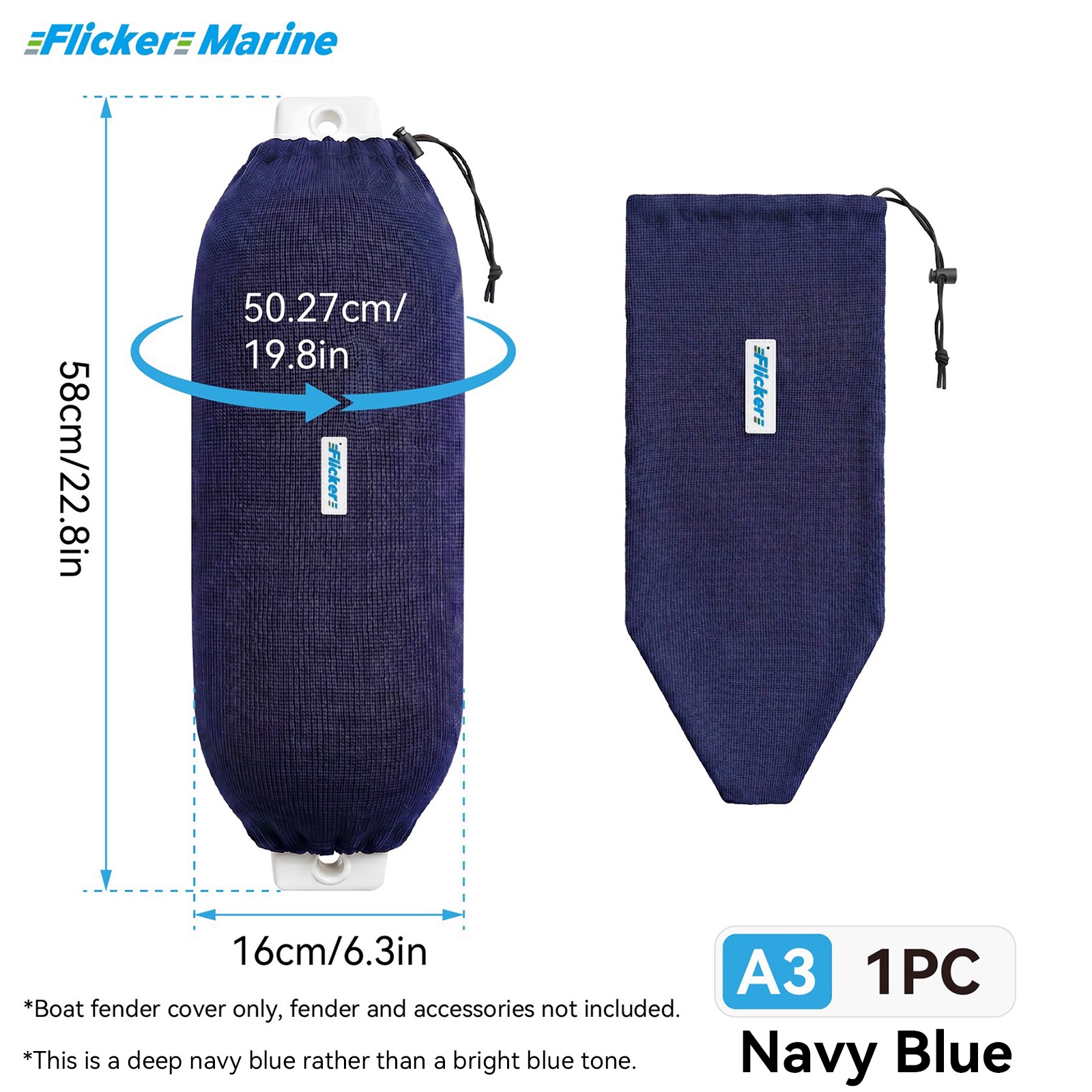 Flicker Navy Blue Marine Boat Fender Cover Acrylic Protective Sleeve for Yacht and Boat Fenders 7 Size Options