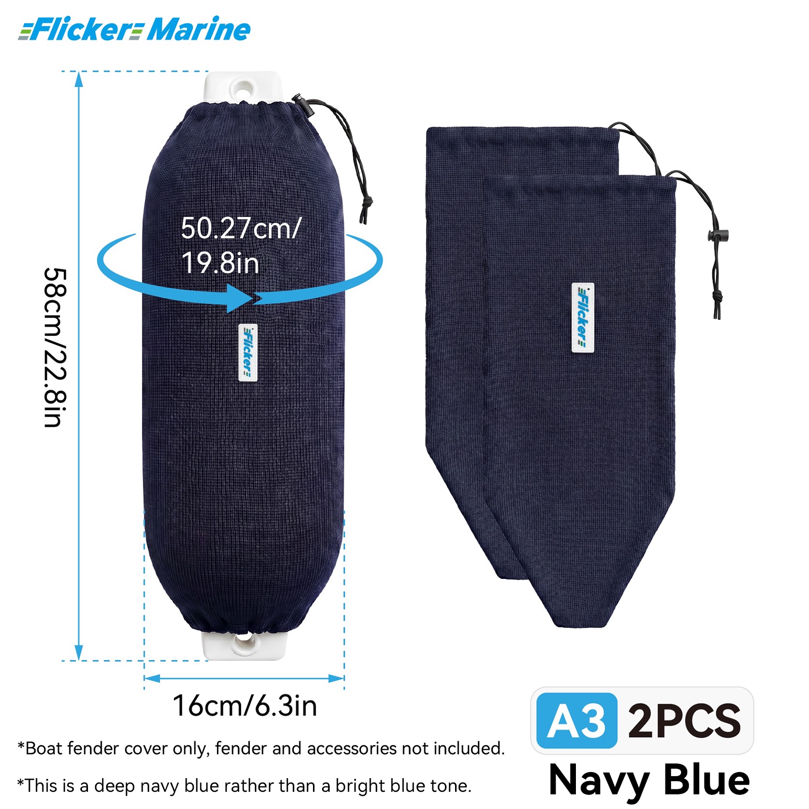 Flicker Navy Blue Marine Boat Fender Cover Acrylic Protective Sleeve for Yacht and Boat Fenders 7 Size Options