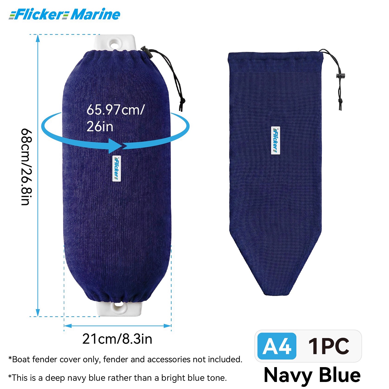 Flicker Navy Blue Marine Boat Fender Cover Acrylic Protective Sleeve for Yacht and Boat Fenders 7 Size Options