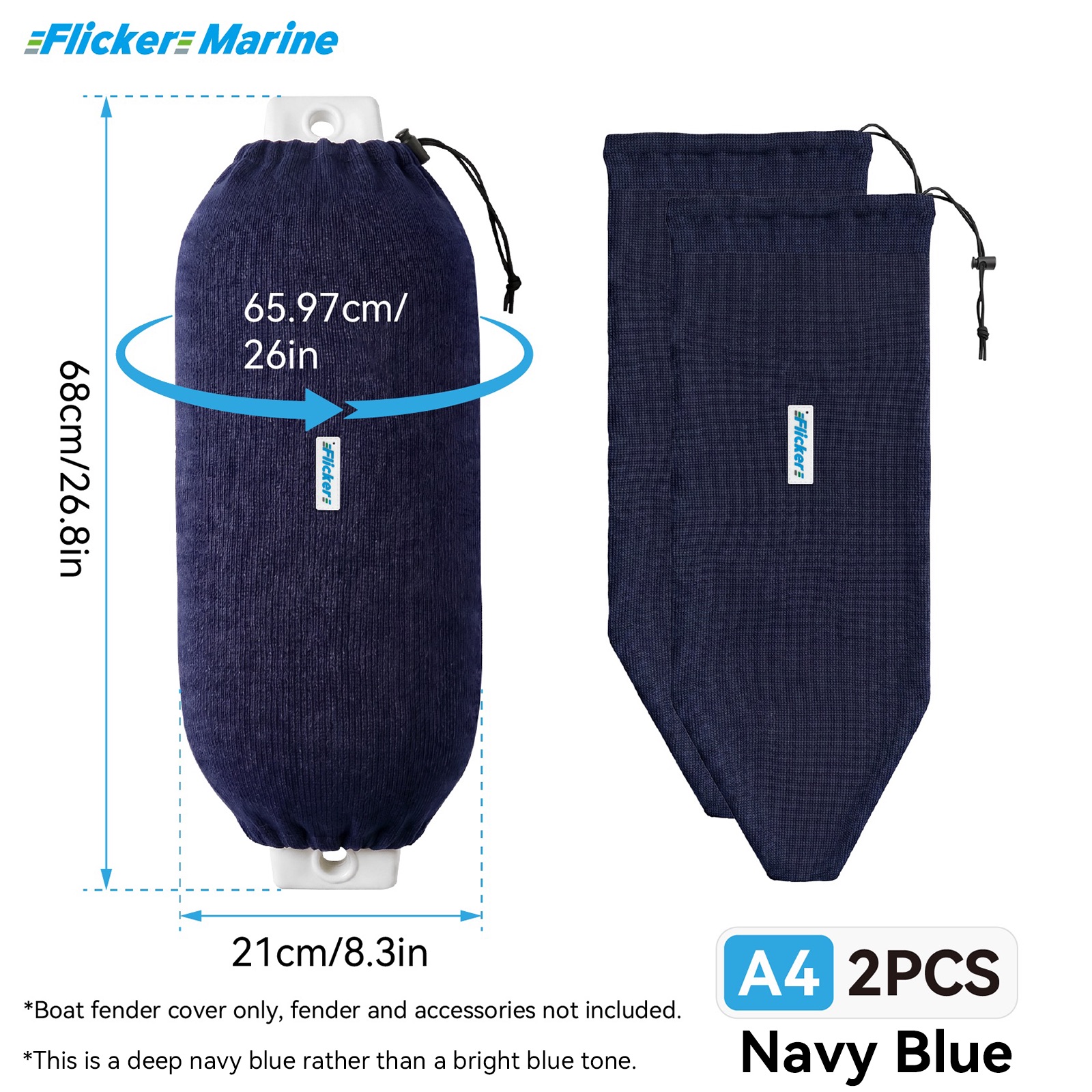 Flicker Navy Blue Marine Boat Fender Cover Acrylic Protective Sleeve for Yacht and Boat Fenders 7 Size Options