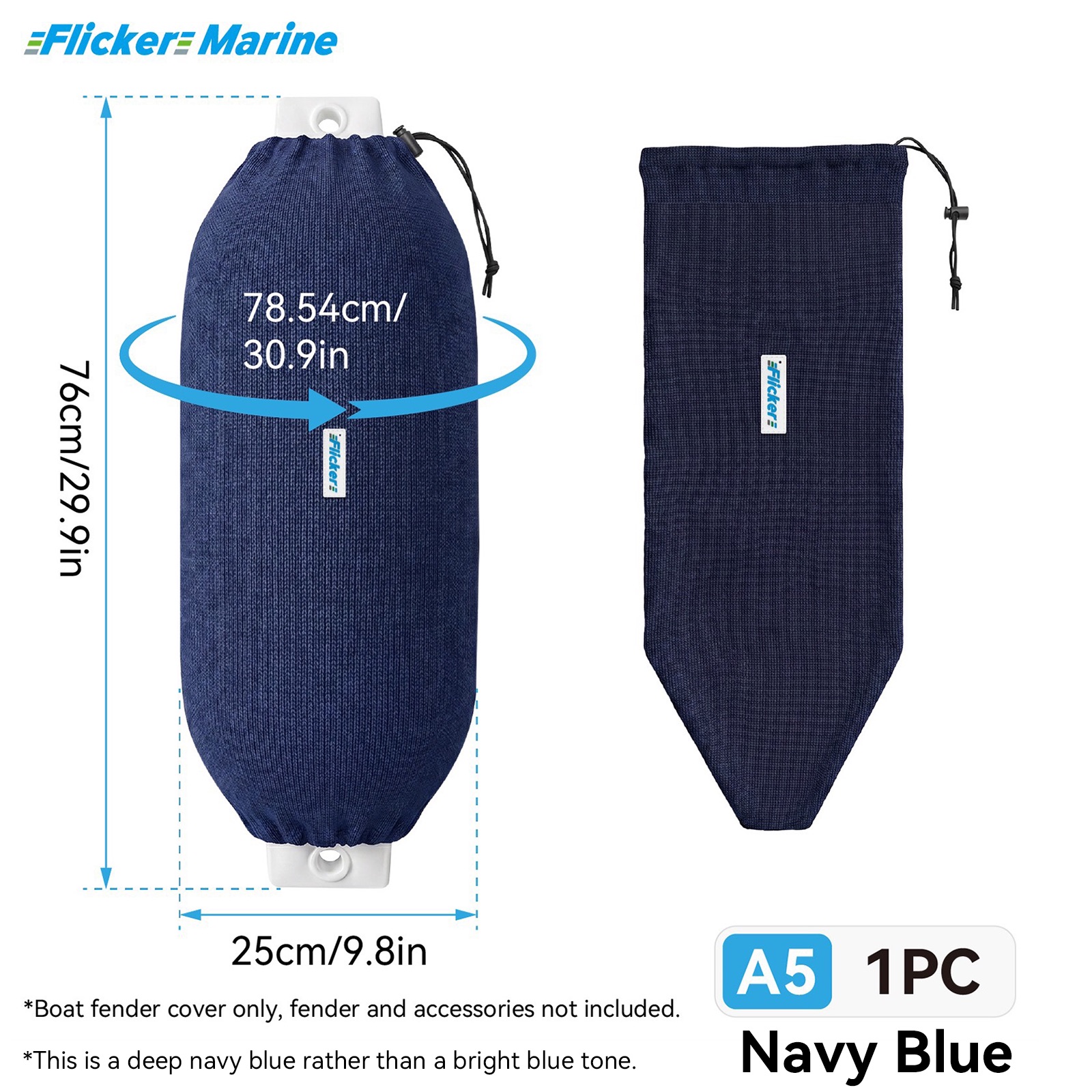 Flicker Navy Blue Marine Boat Fender Cover Acrylic Protective Sleeve for Yacht and Boat Fenders 7 Size Options