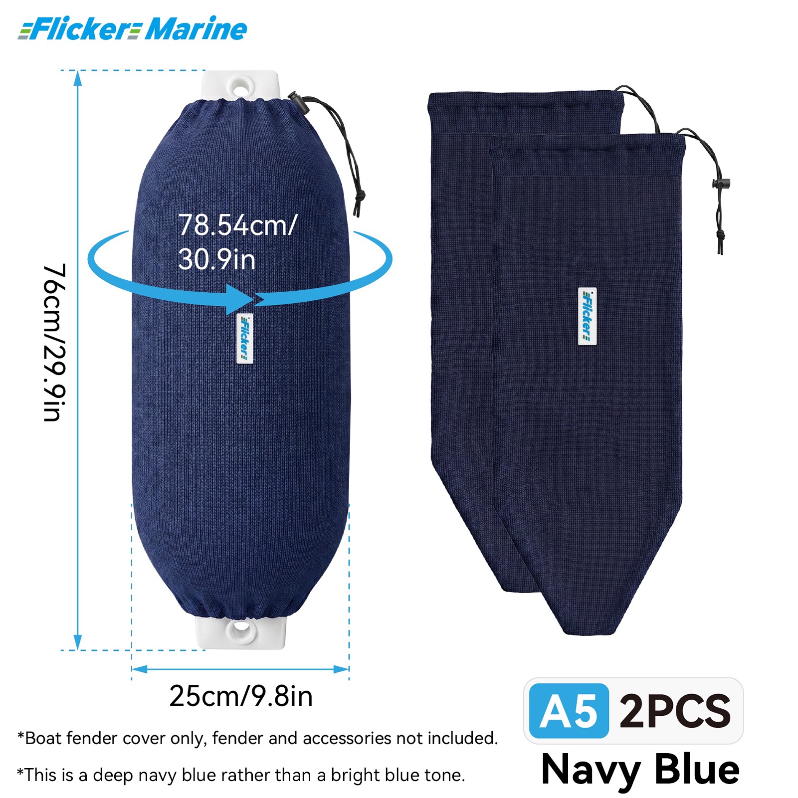 Flicker Navy Blue Marine Boat Fender Cover Acrylic Protective Sleeve for Yacht and Boat Fenders 7 Size Options