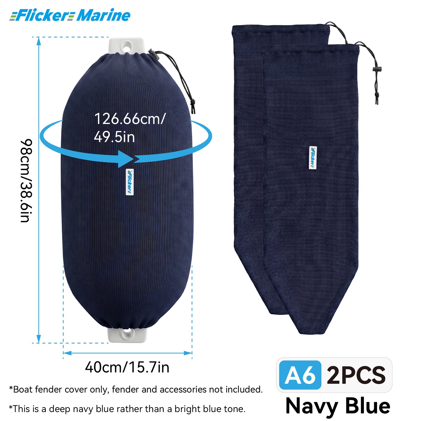 Flicker Navy Blue Marine Boat Fender Cover Acrylic Protective Sleeve for Yacht and Boat Fenders 7 Size Options