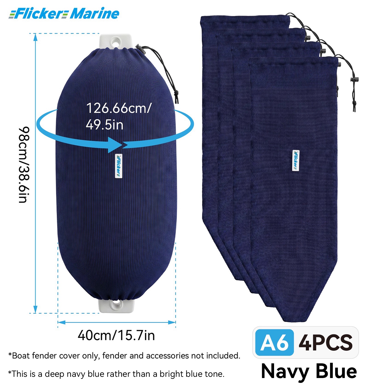 Flicker Navy Blue Marine Boat Fender Cover Acrylic Protective Sleeve for Yacht and Boat Fenders 7 Size Options