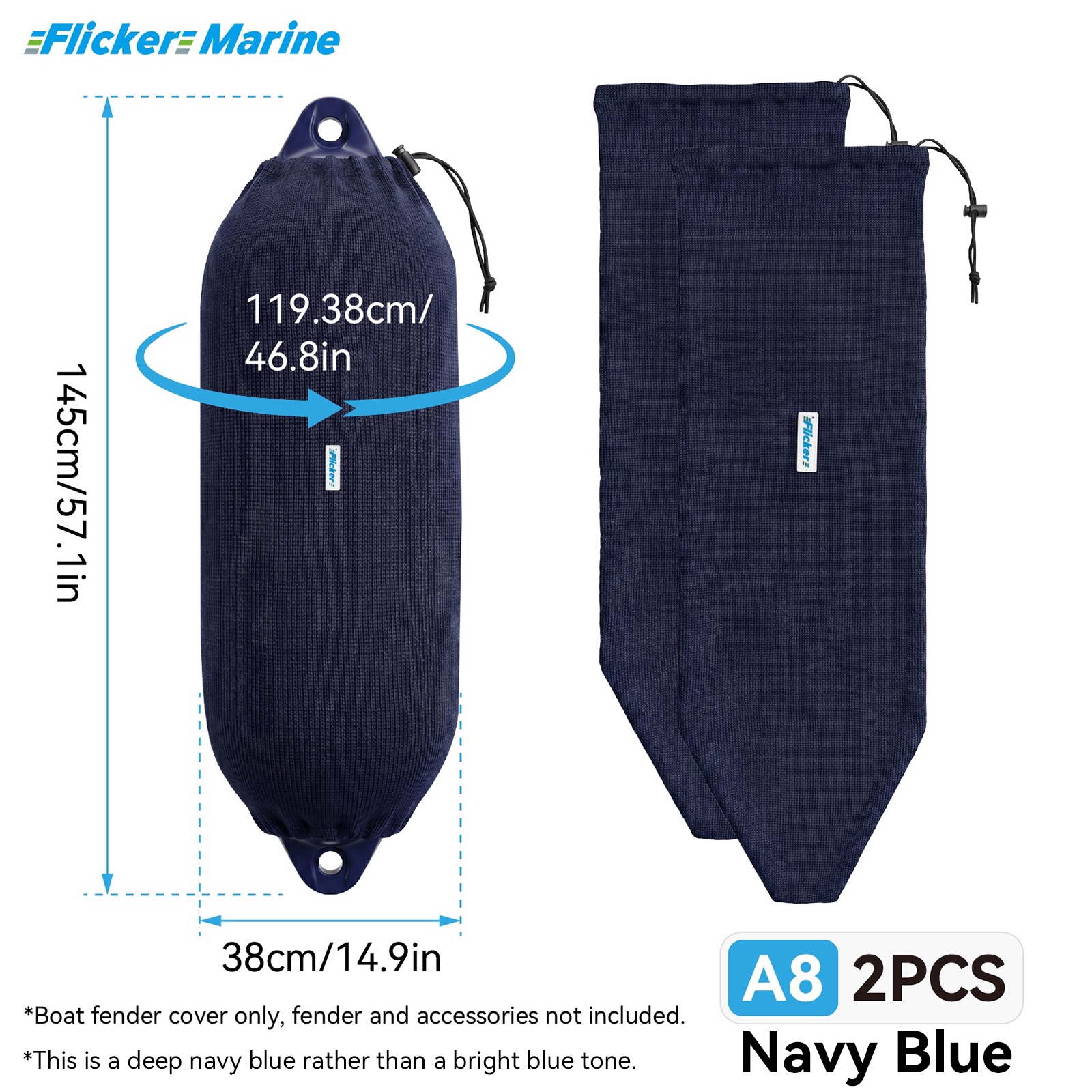 Flicker Navy Blue Marine Boat Fender Cover Acrylic Protective Sleeve for Yacht and Boat Fenders 7 Size Options