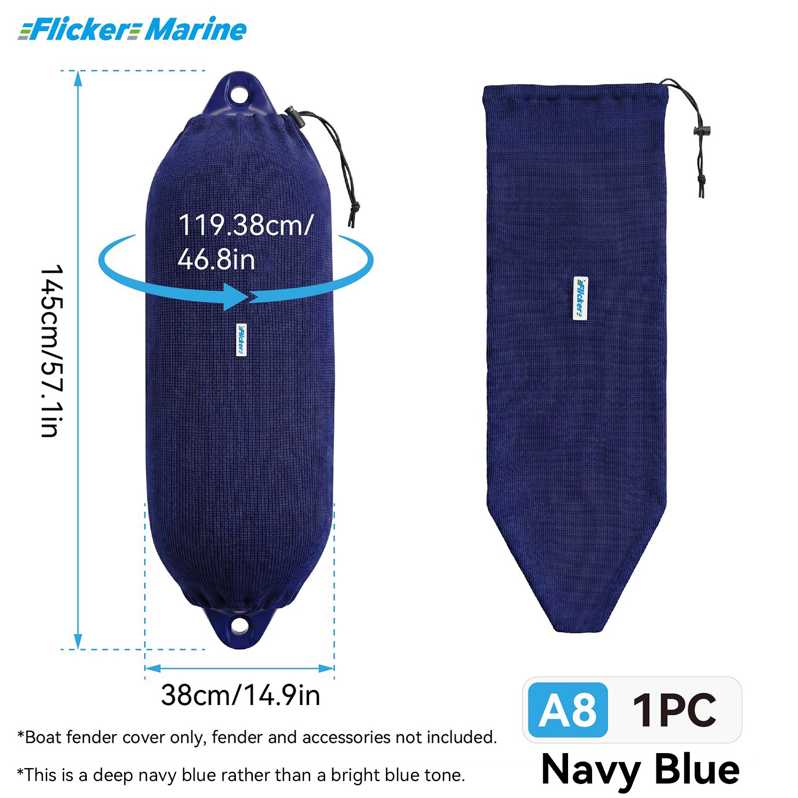 Flicker Navy Blue Marine Boat Fender Cover Acrylic Protective Sleeve for Yacht and Boat Fenders 7 Size Options