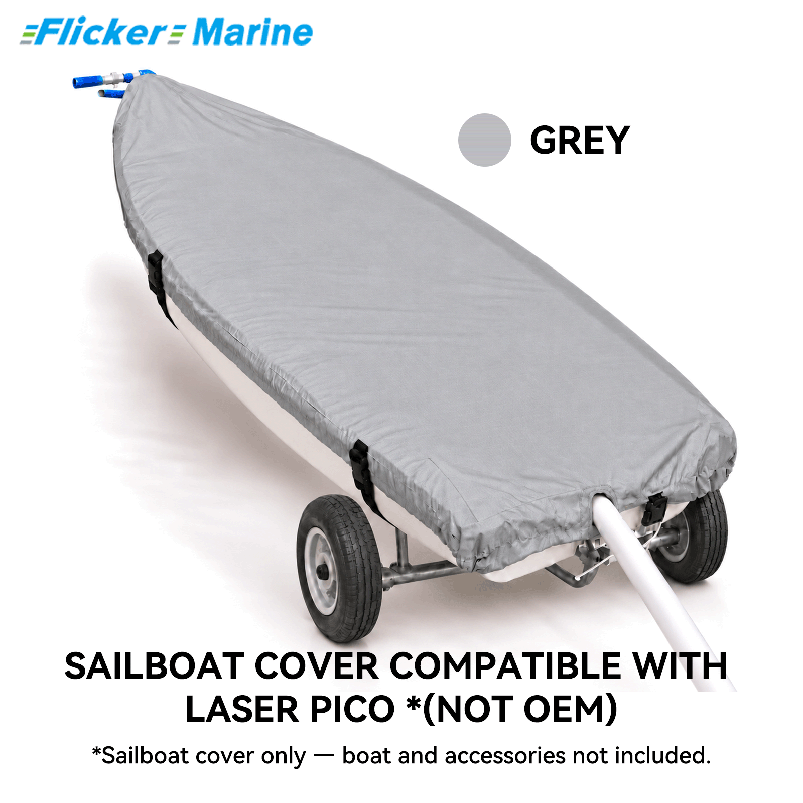 Sailboat Cover Compatible With Laser Pico, Heavy Duty Waterproof UV Resistant Dinghy Boat Cover With Adjustable Buckle Straps, Black Color, Not OEM