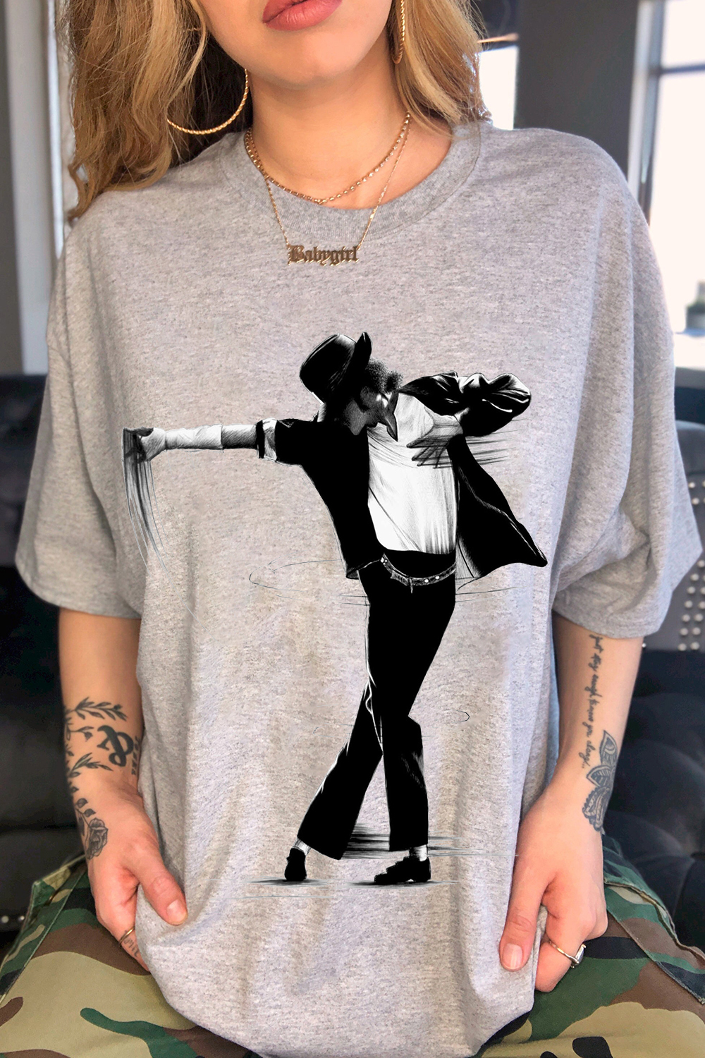 Michael Jackson Hand-Drawn Print Women's T-Shirt