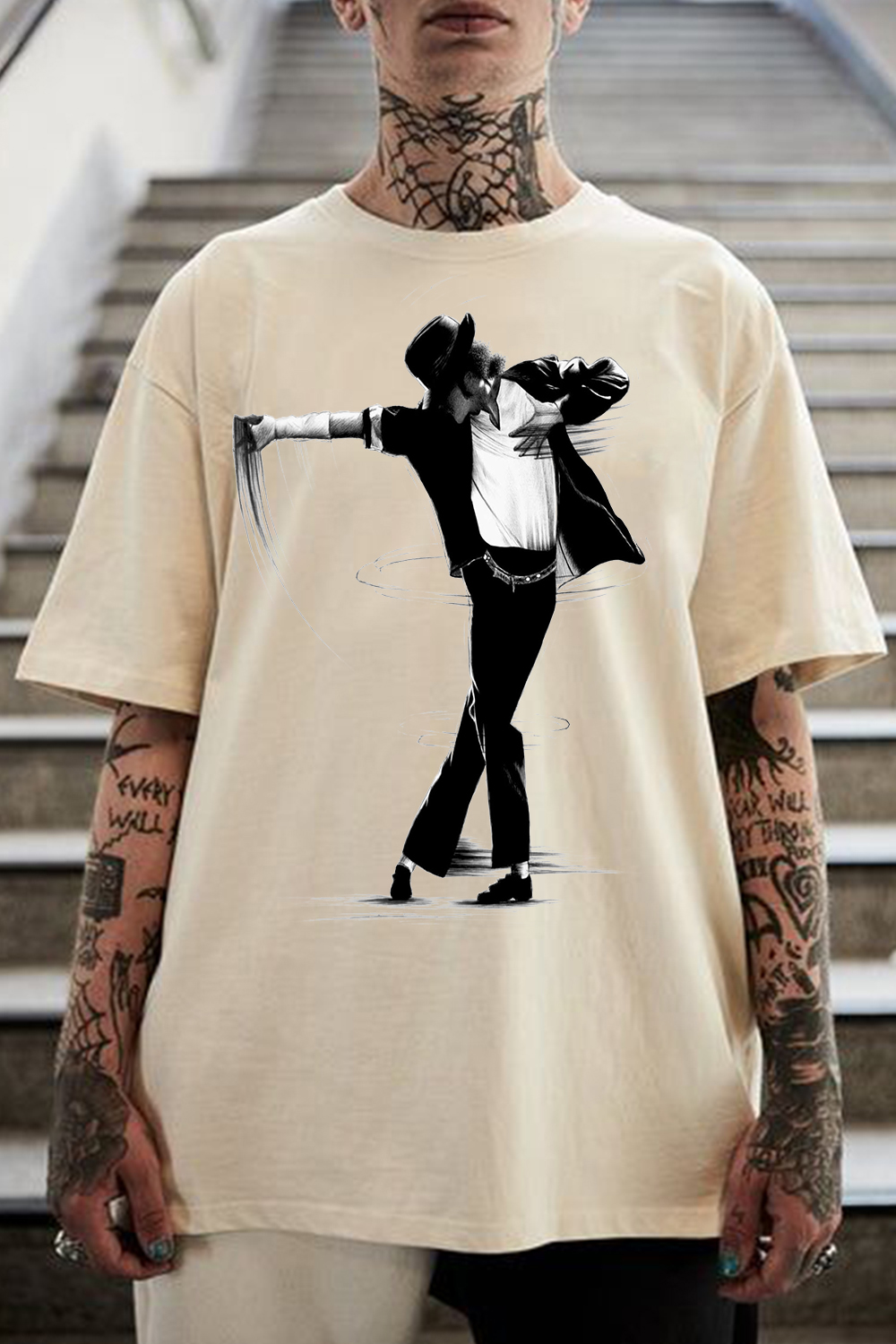 Michael Jackson Hand-Drawn Print T-Shirt