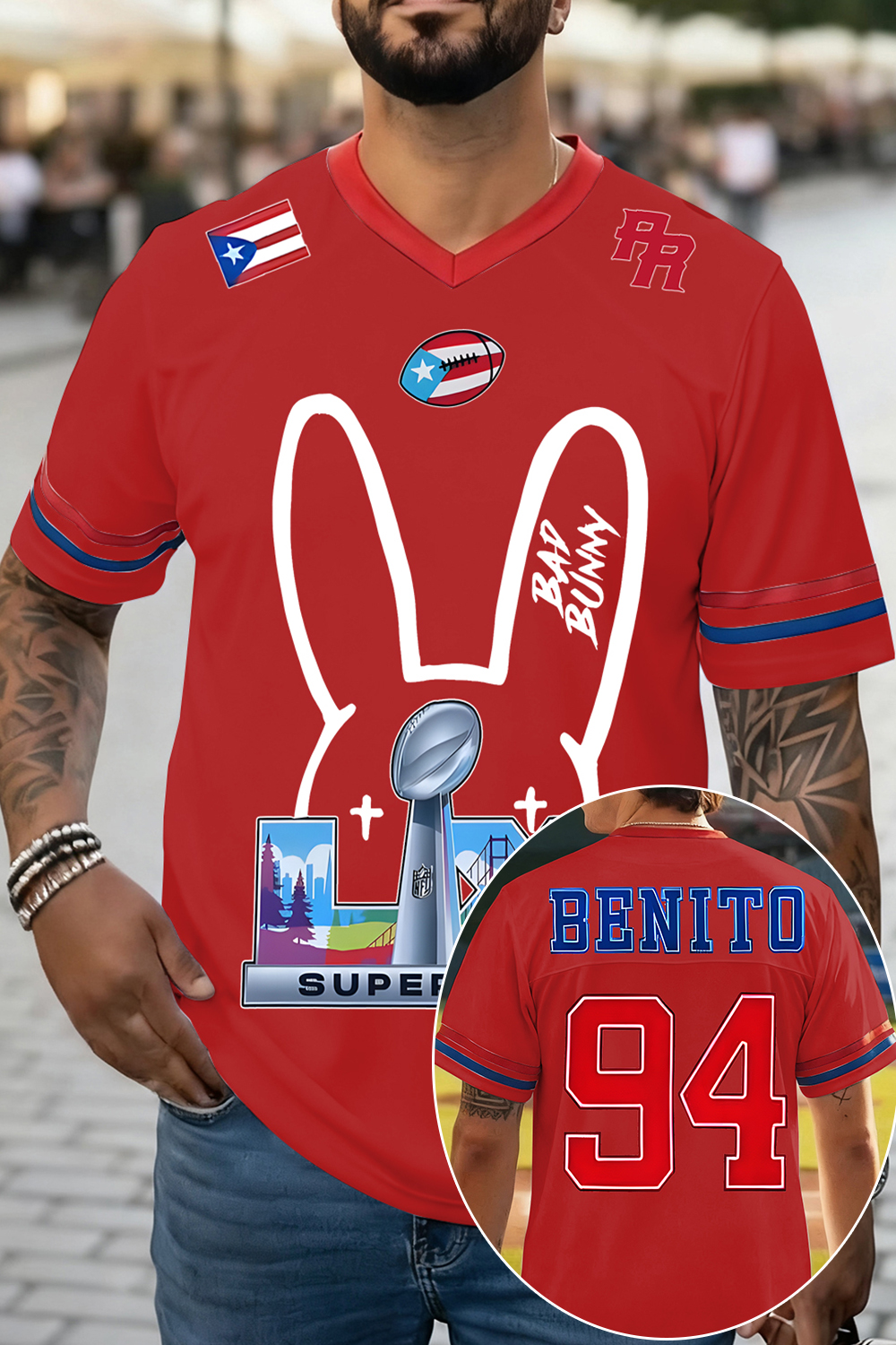 Bunny Ears Bad Bunny🏈 Benito Football Jersey