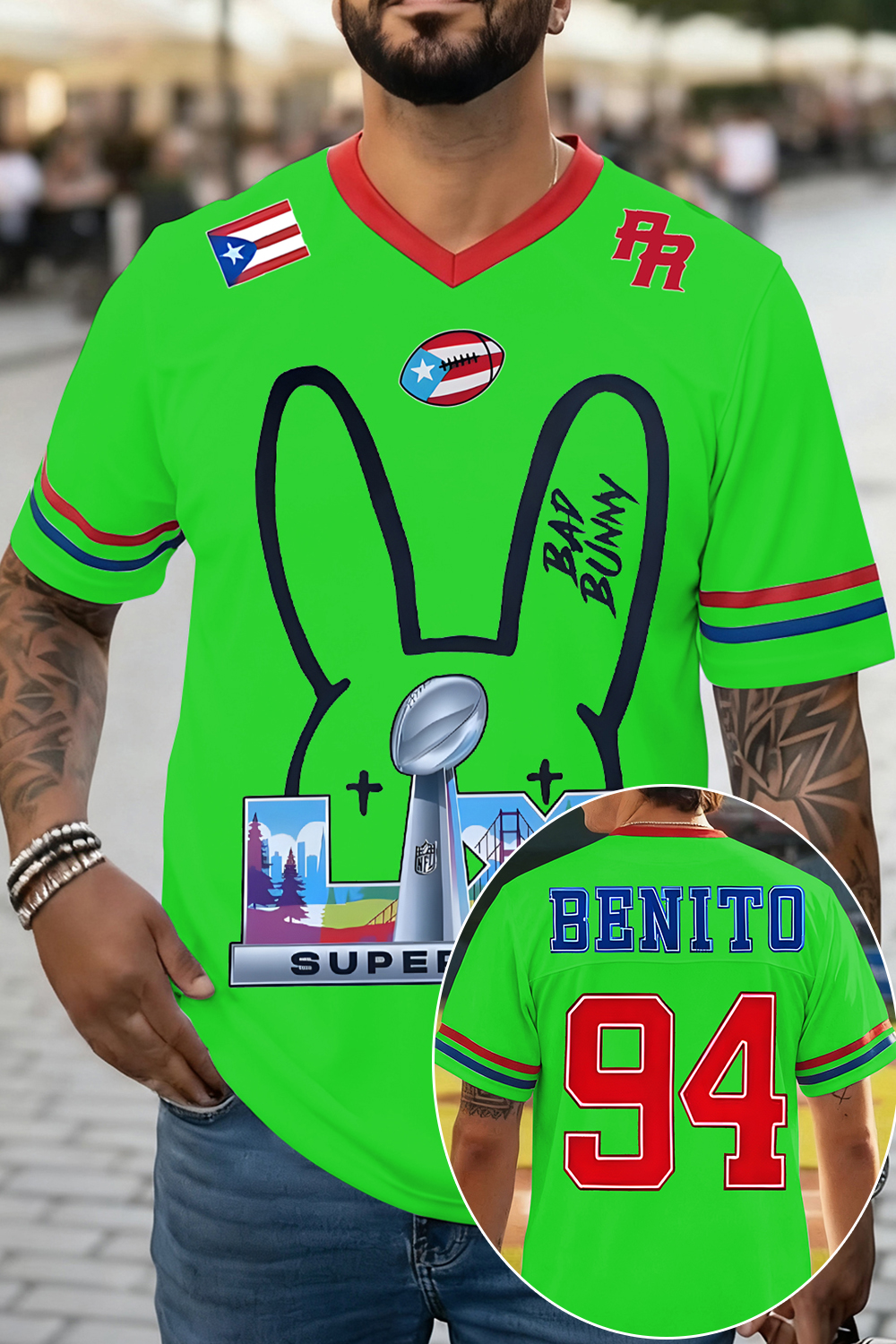 Bunny Ears Bad Bunny🏈 Benito Football Jersey