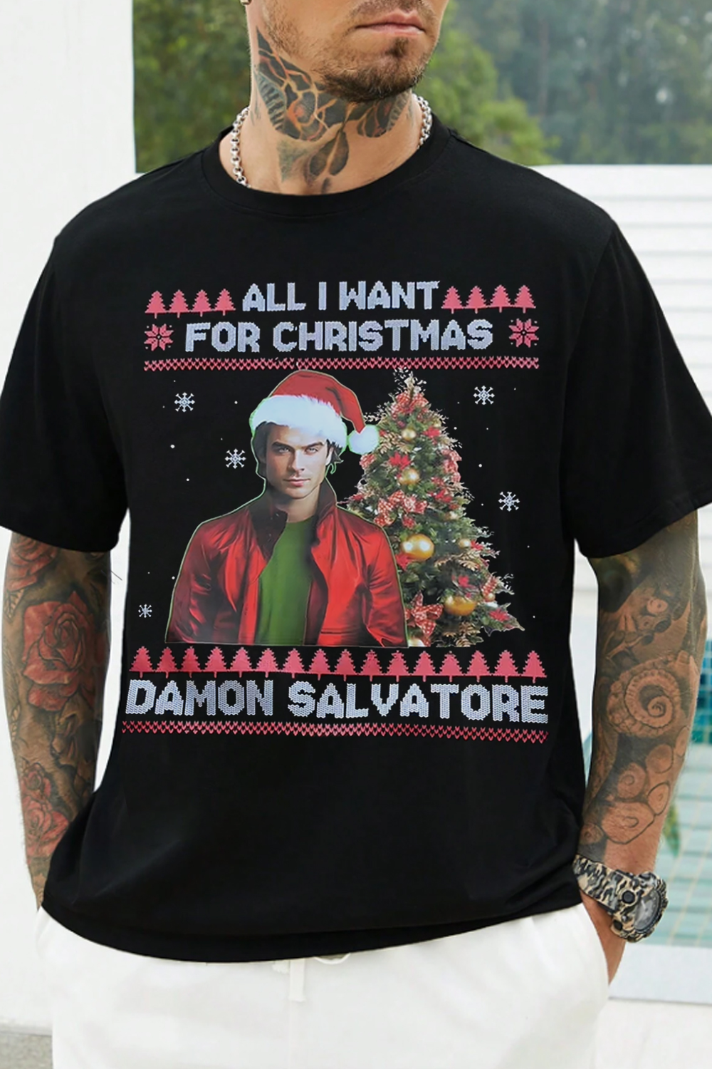 Damon Salvatore Christmas Themed T-shirt