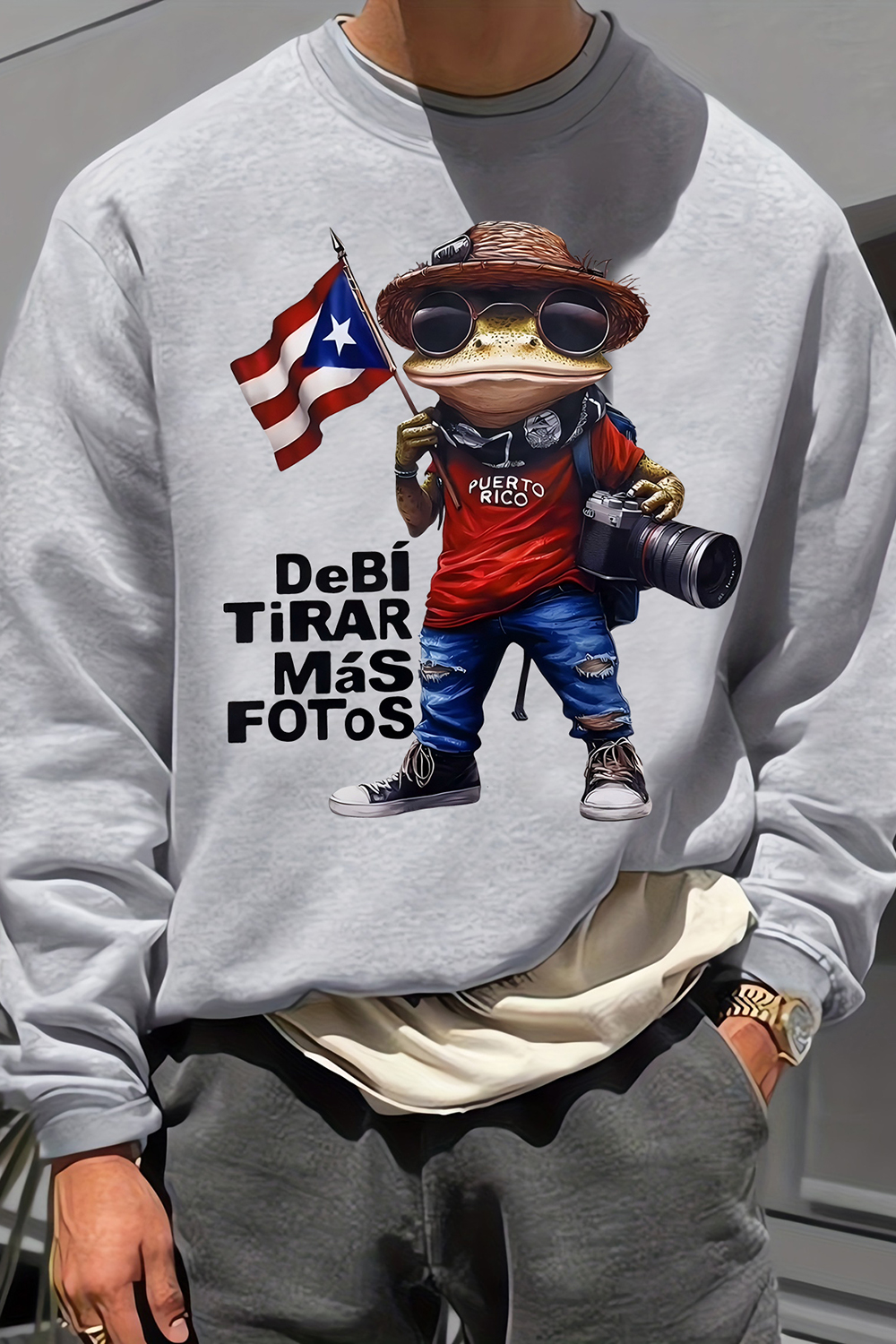 Debi Tirar Mas Fotos Bad Bunny Frog Sweatshirt For Men