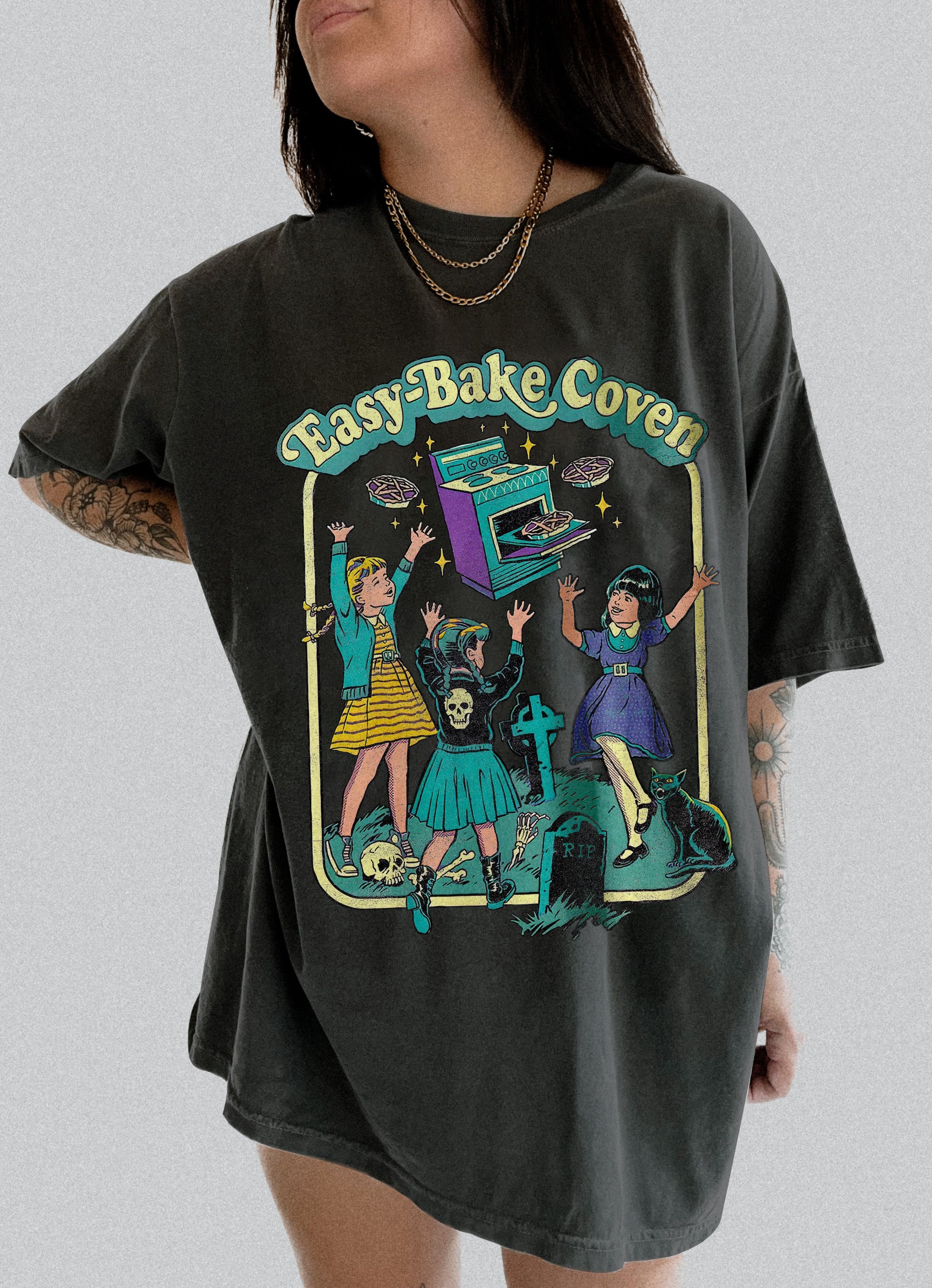 Easy Bake Coven 90s Horror Movie Fan Oversized Vintage Tee For Women